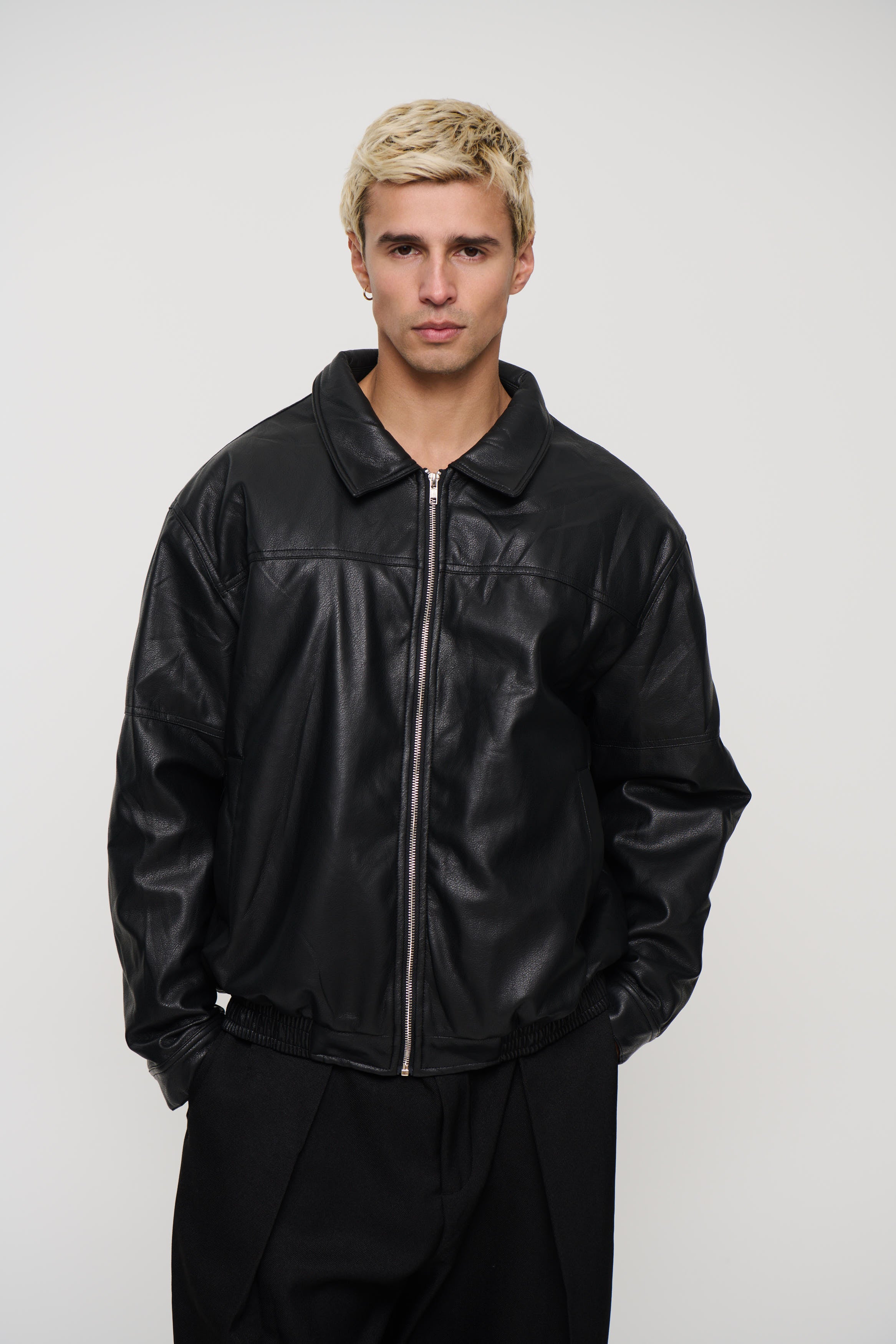 Faux Leather Soft Bomber Black