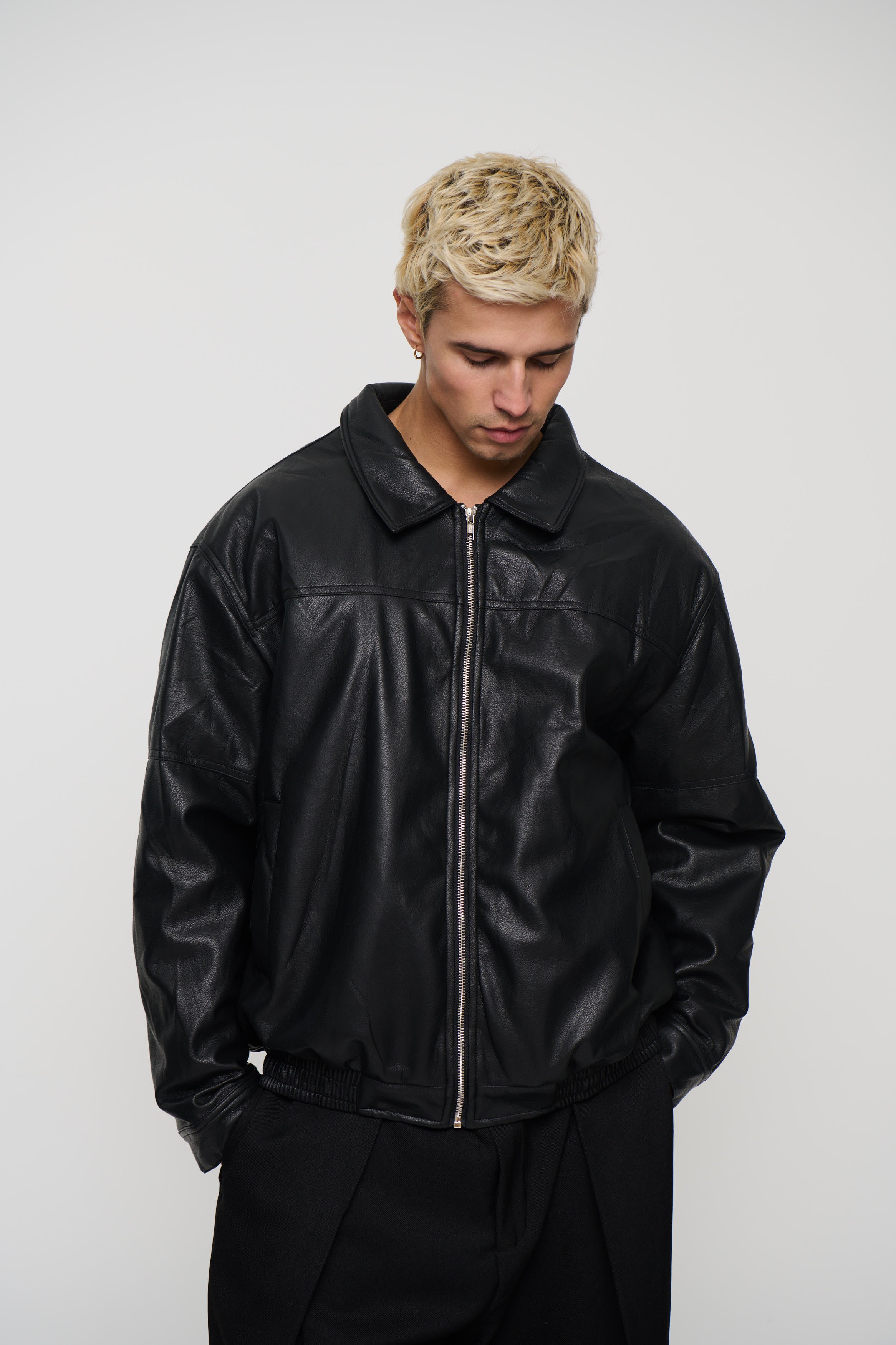 Faux Leather Soft Bomber Black