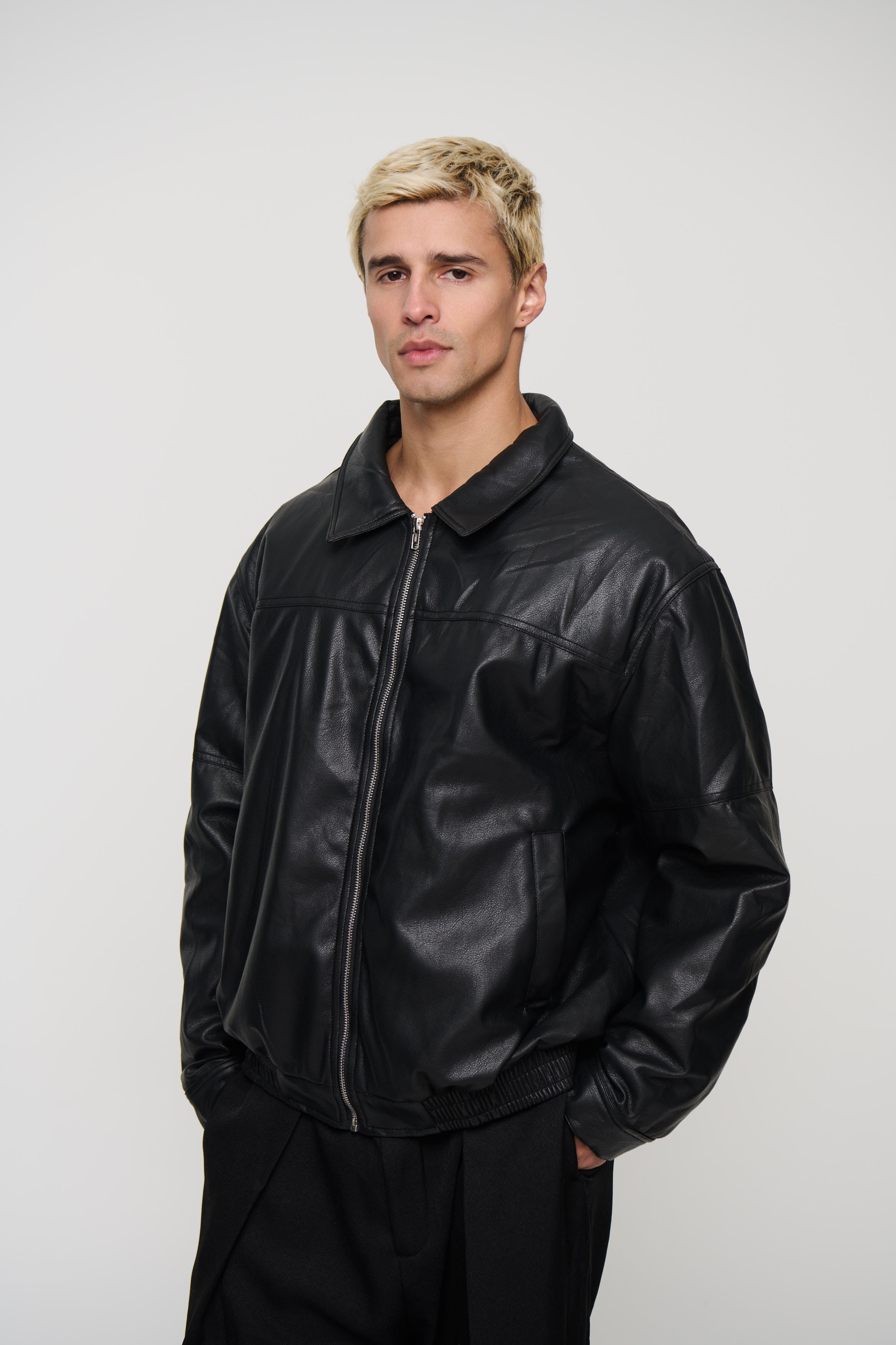 Faux Leather Soft Bomber Black