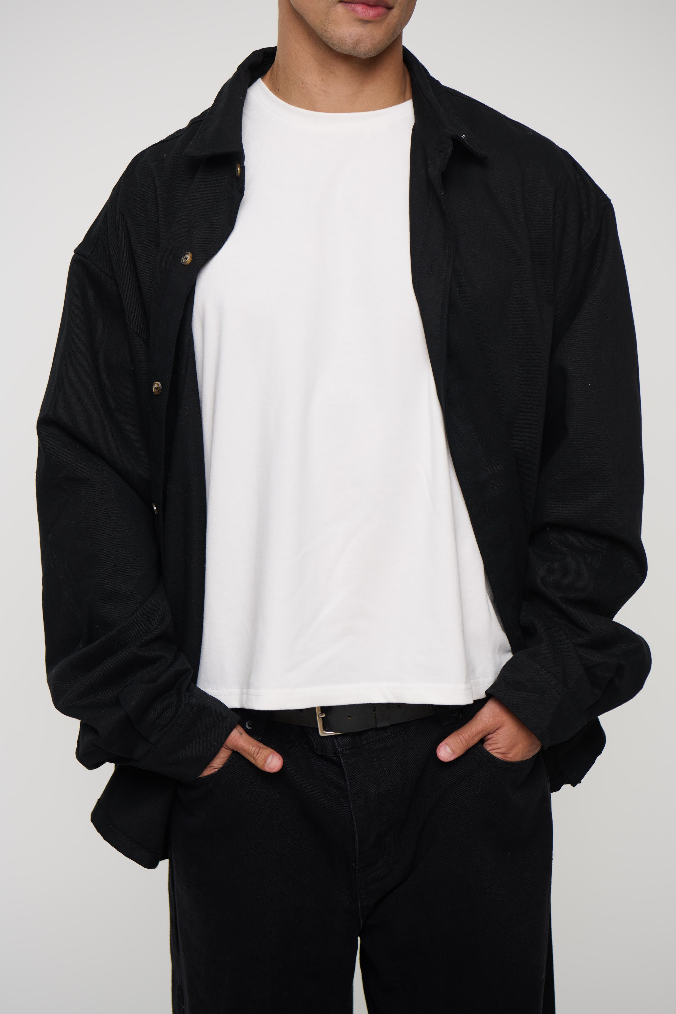 Phillip Washed Cotton Overshirt Black