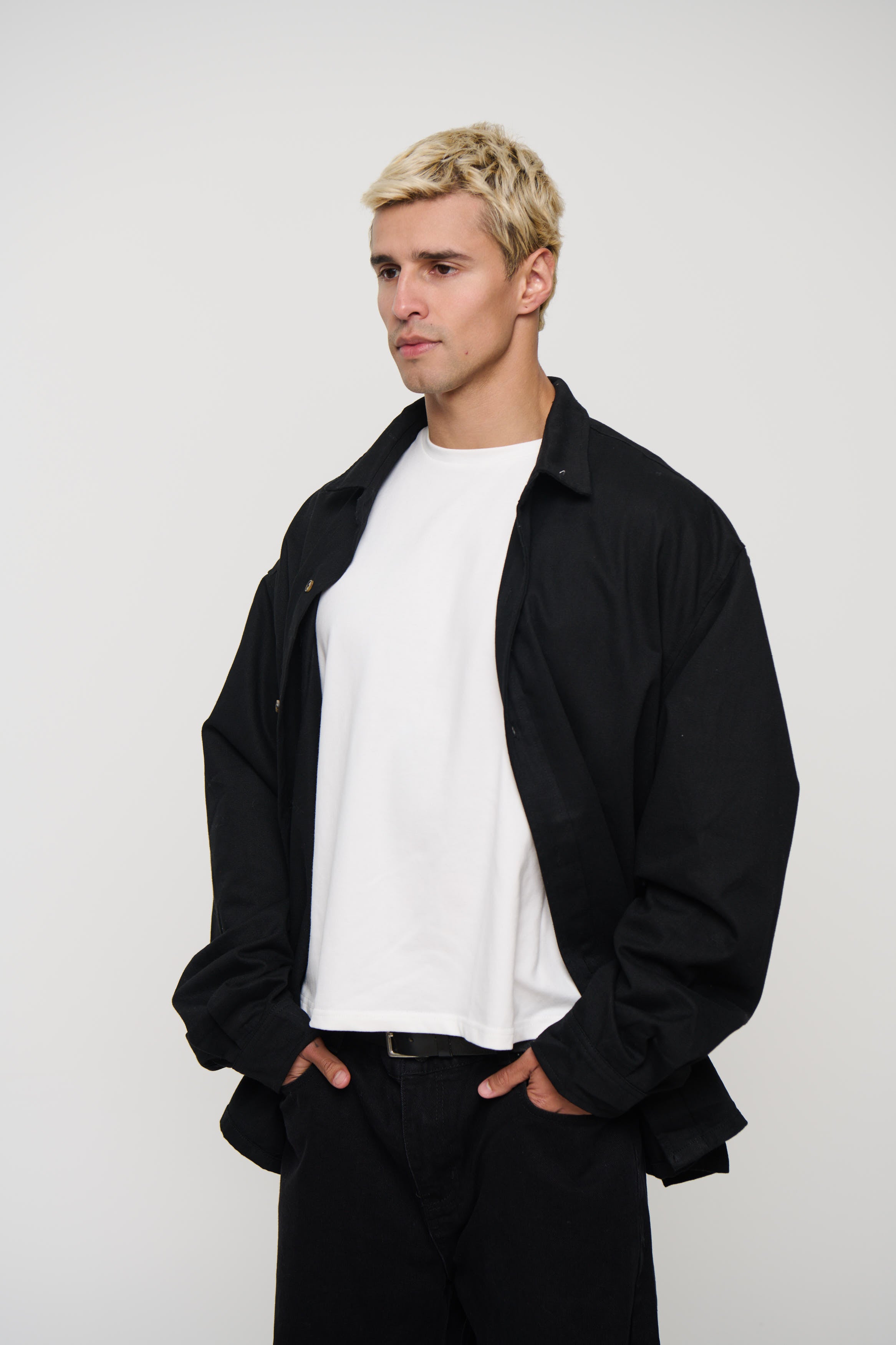 Phillip Washed Cotton Overshirt Black
