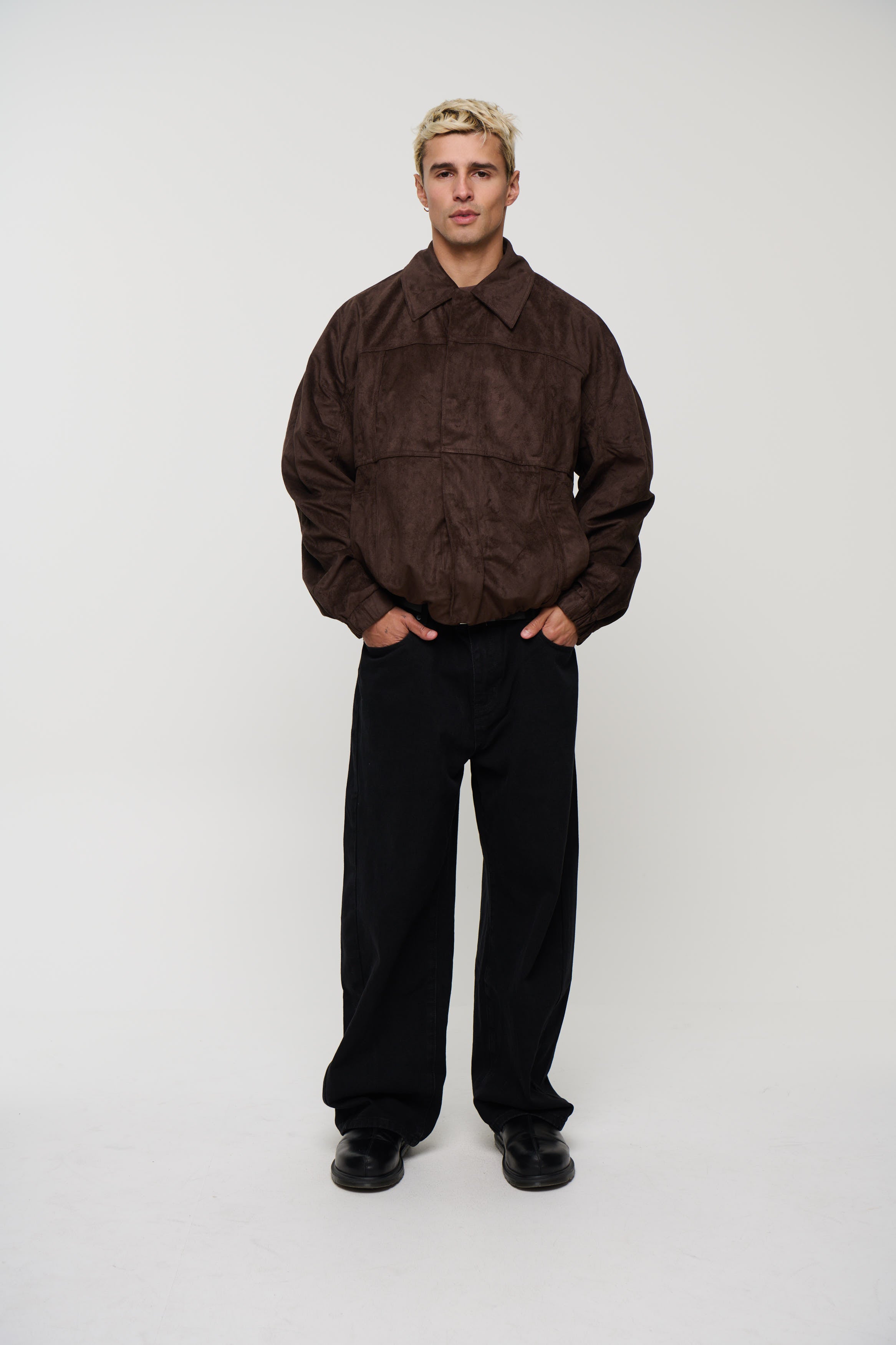 Faux Suede Bomber Jacket Choc