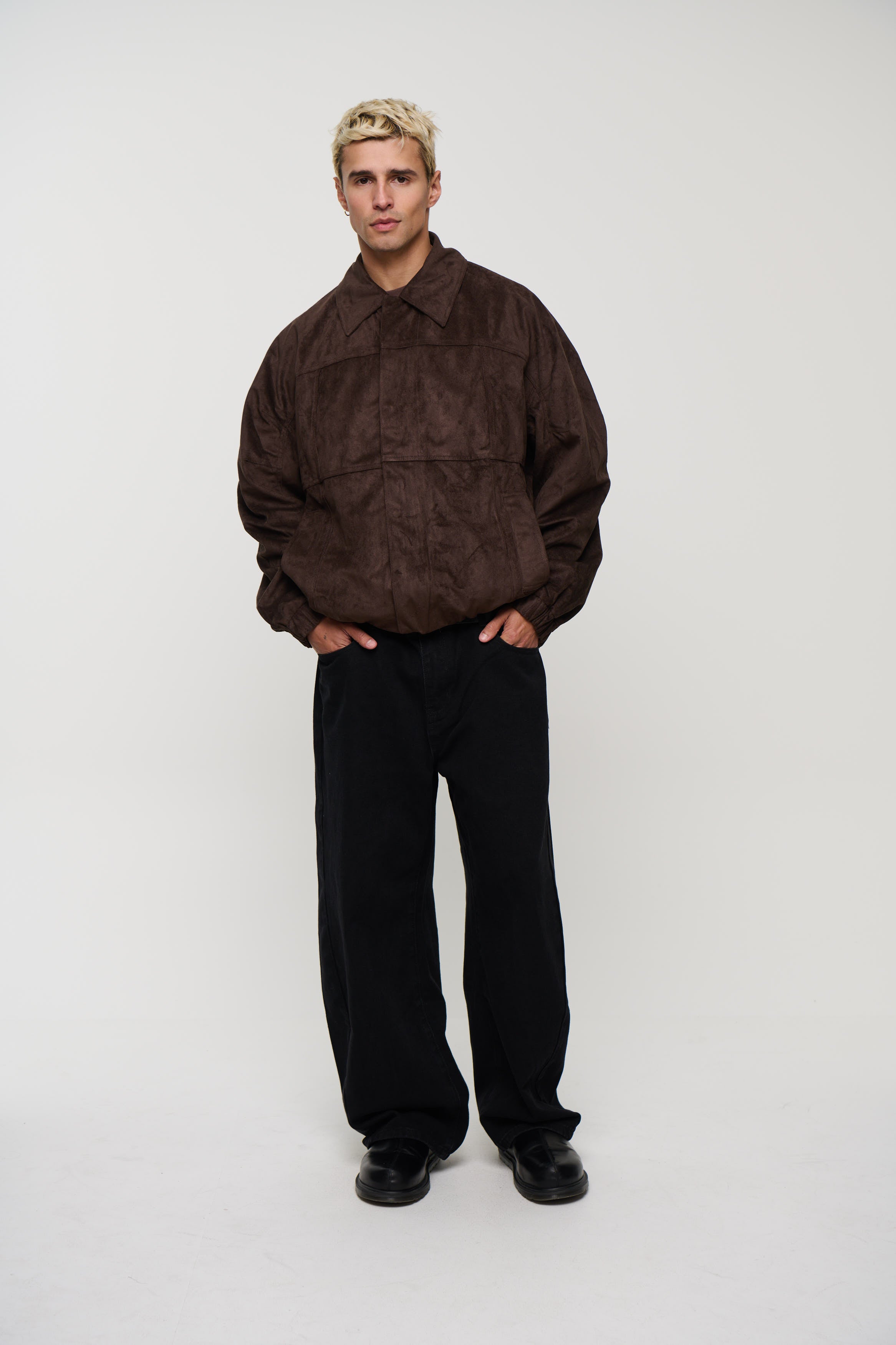 Faux Suede Bomber Jacket Choc
