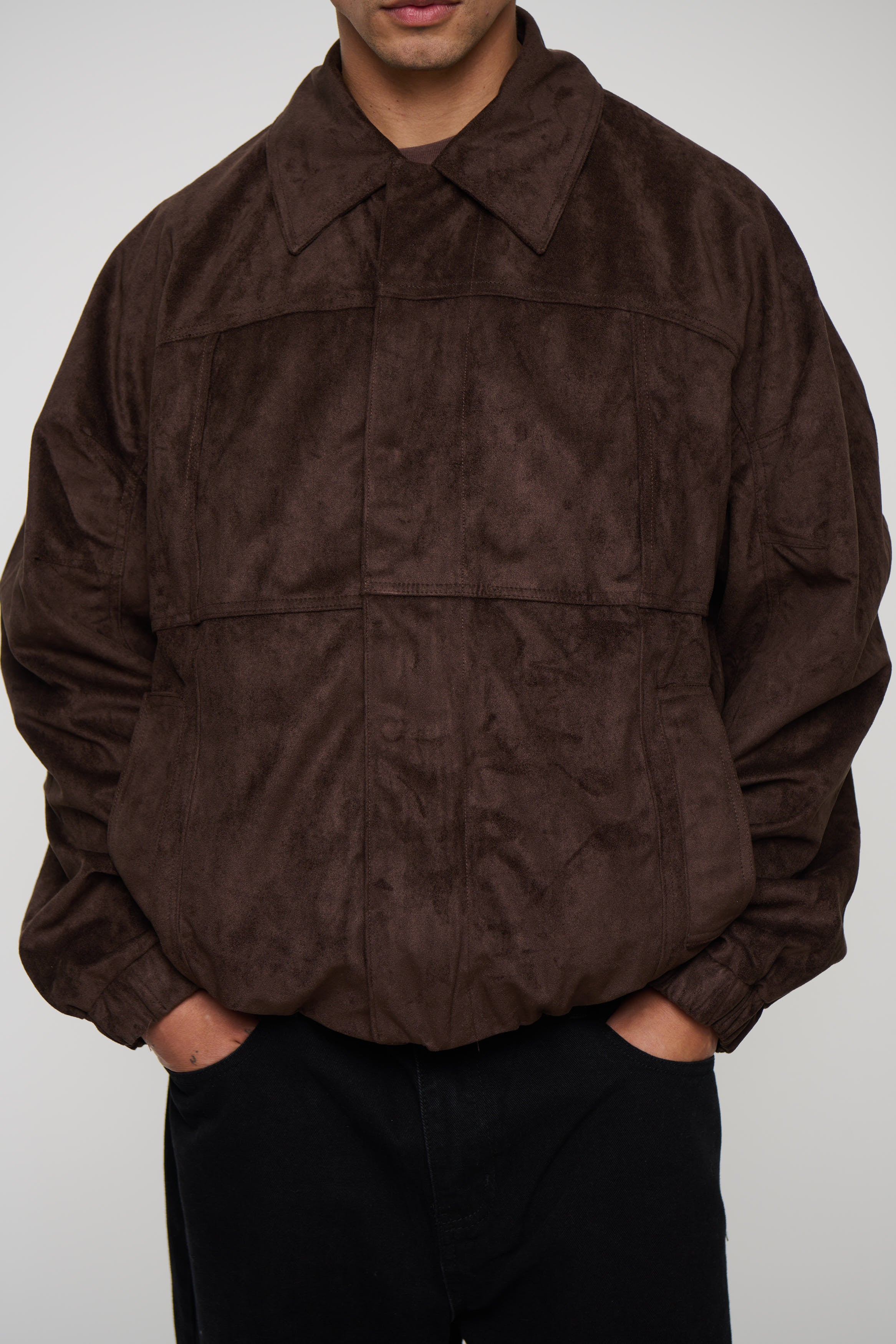 Faux Suede Bomber Jacket Choc