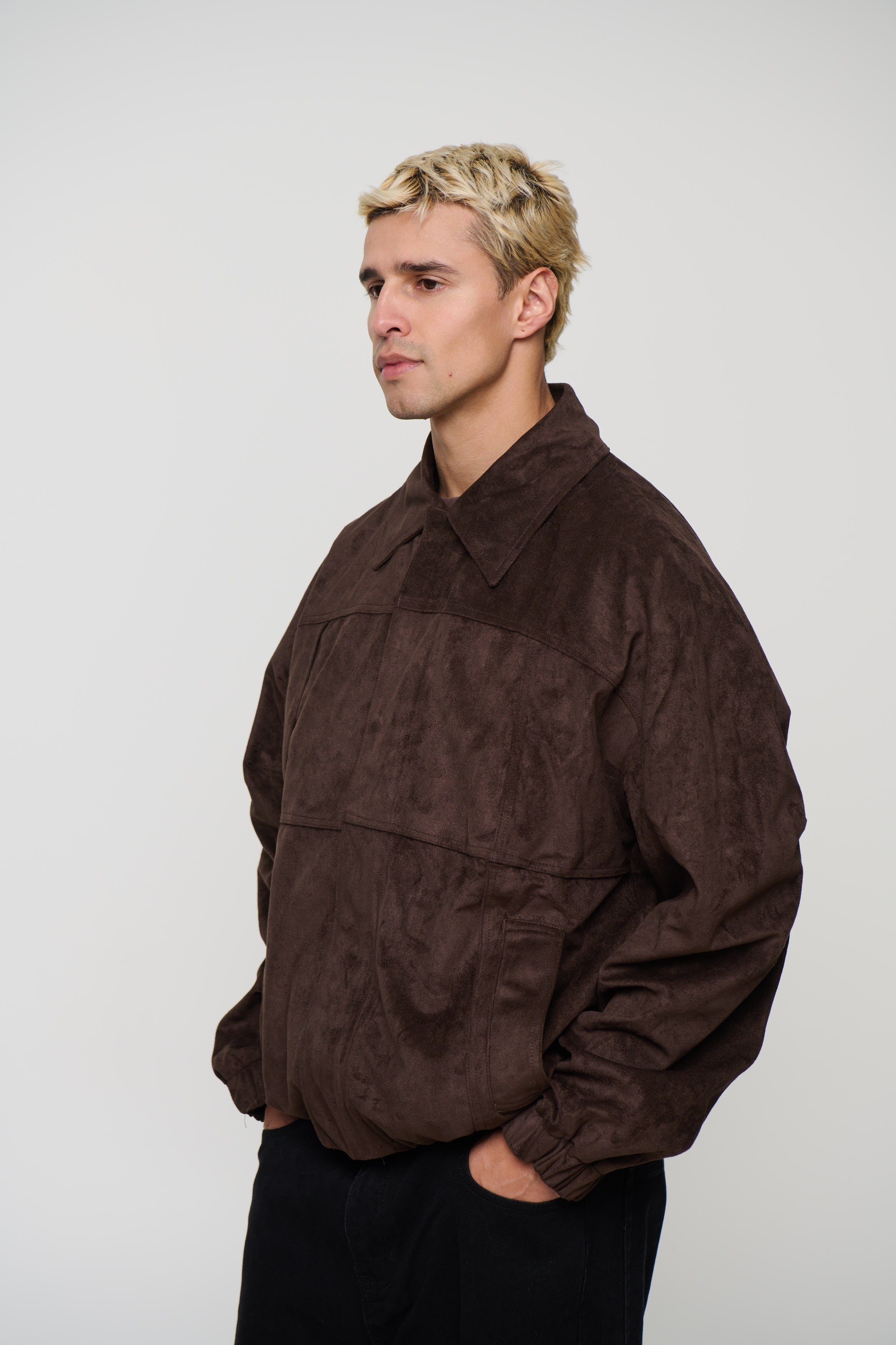 Faux Suede Bomber Jacket Choc