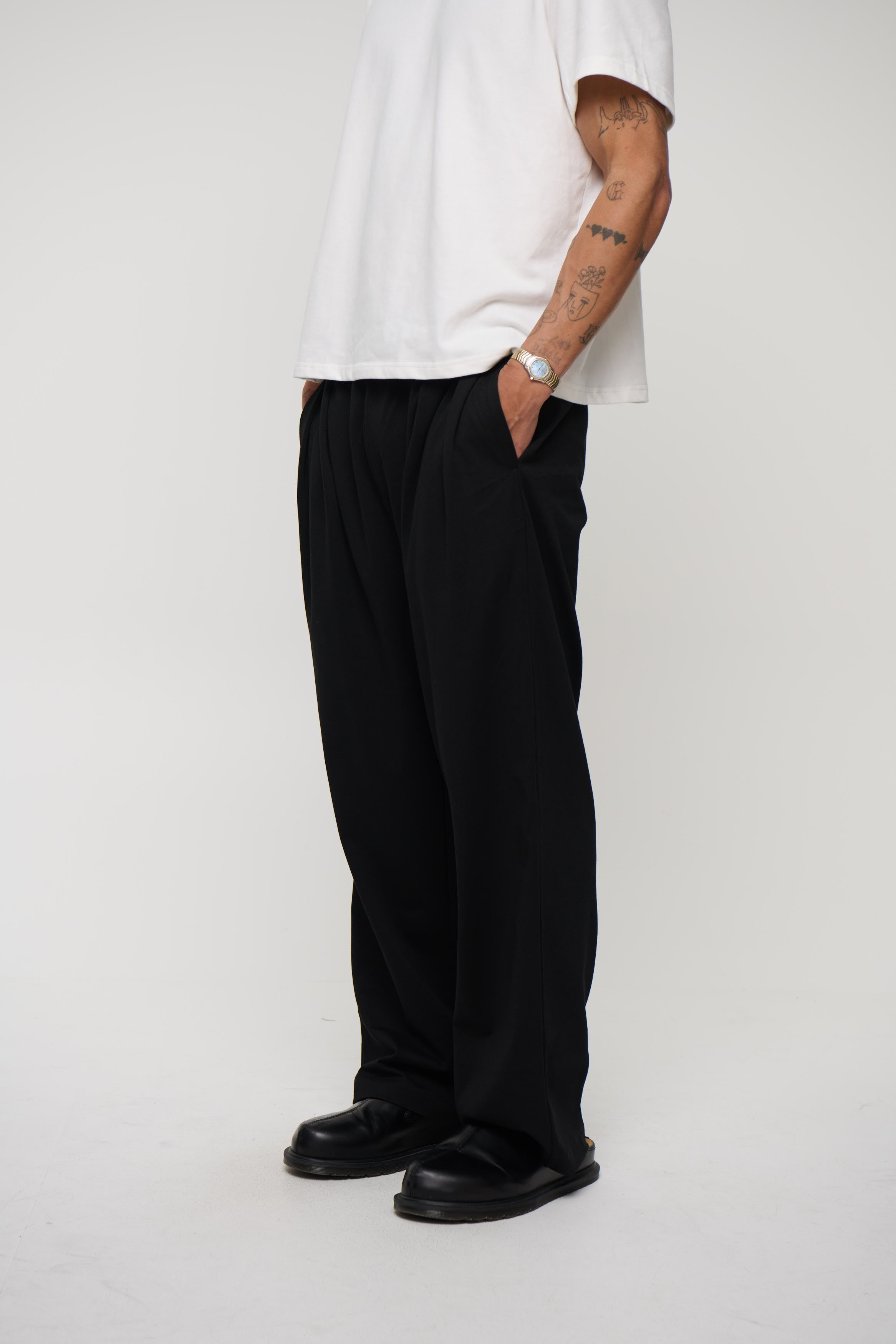 Relaxed Tailored Cotton Suit Pant Black