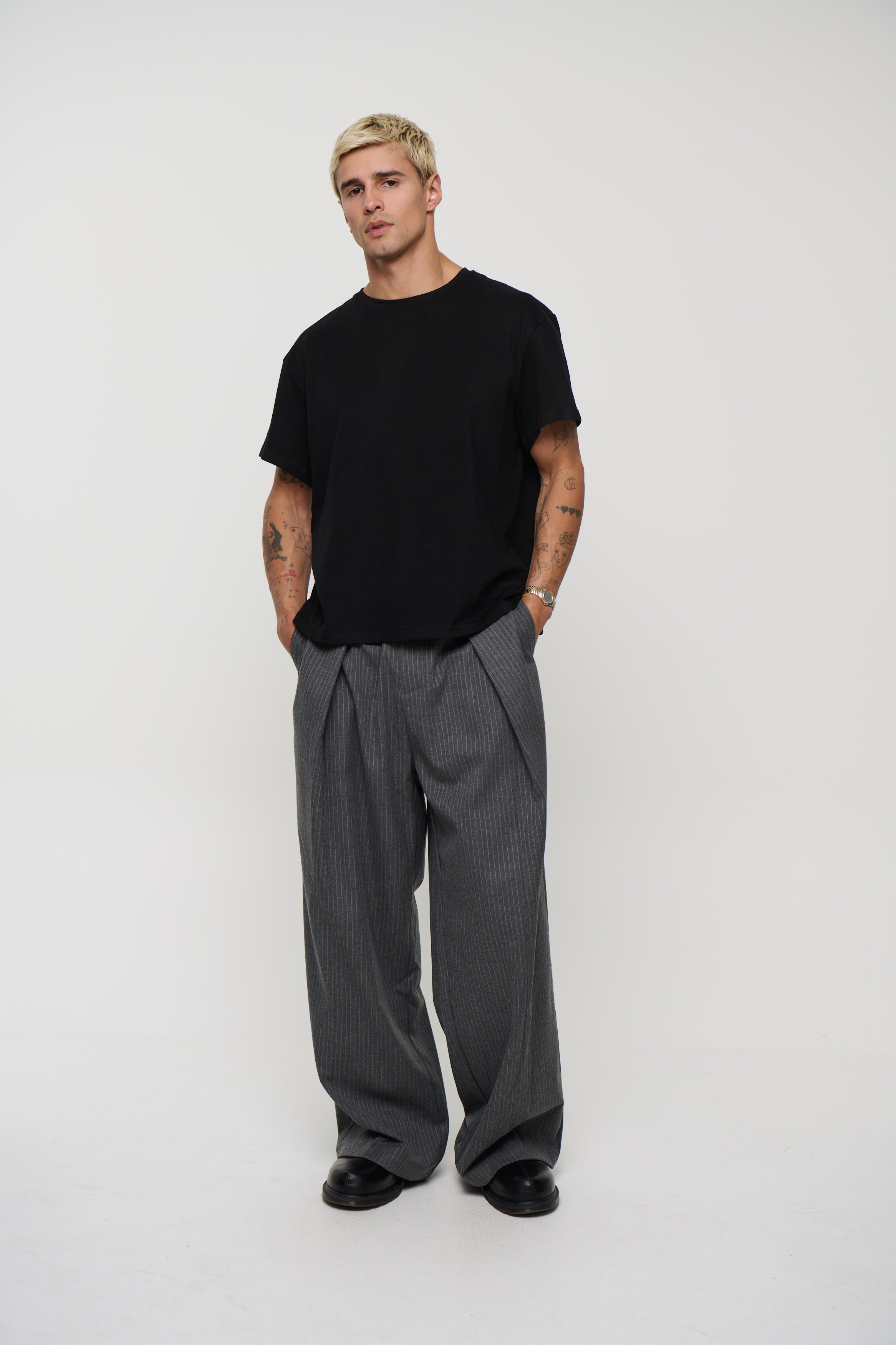 Josh Baggy Pant Grey Pinstripe