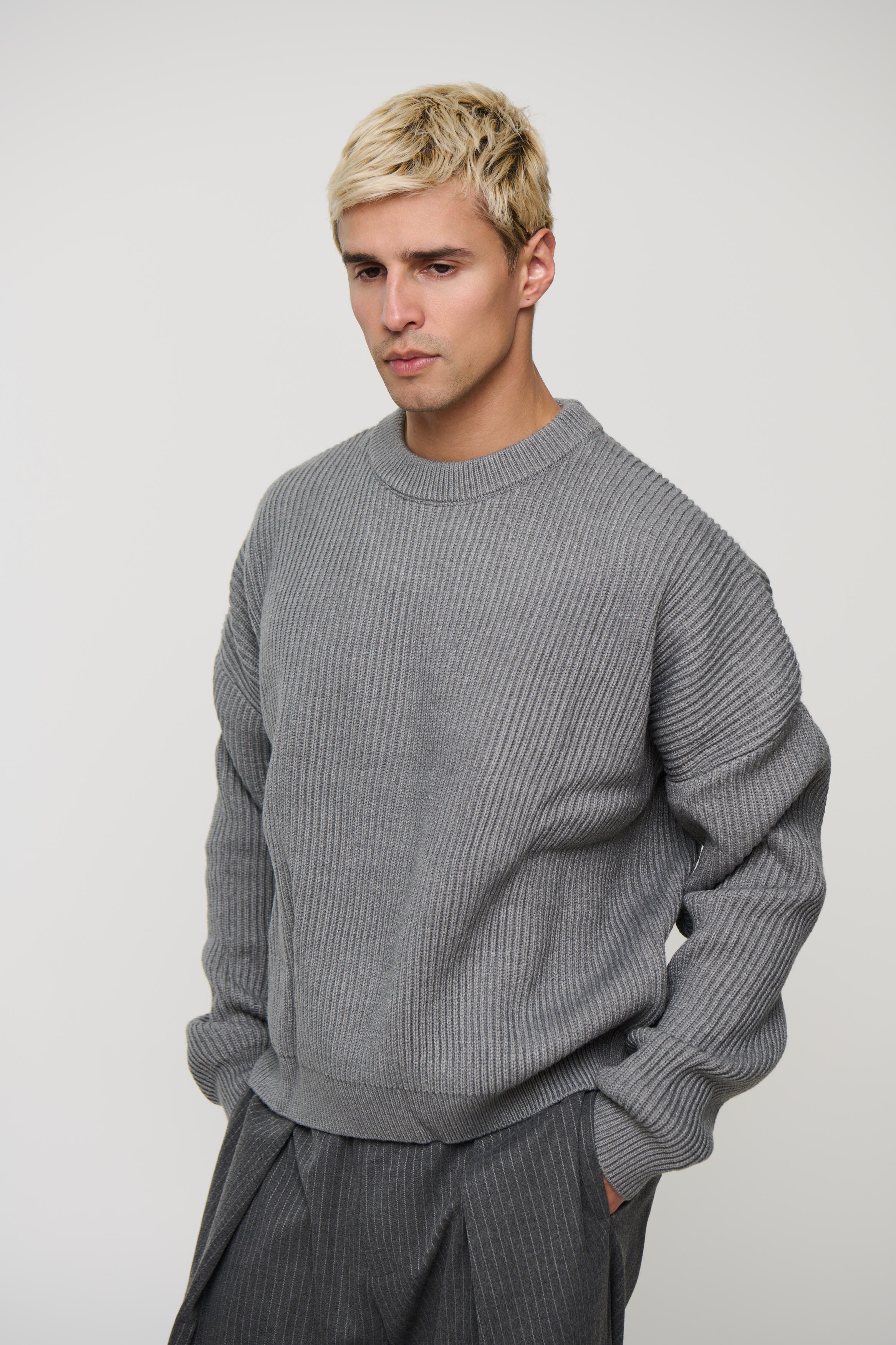 Drop Sleeve Heavy Knit Light Grey