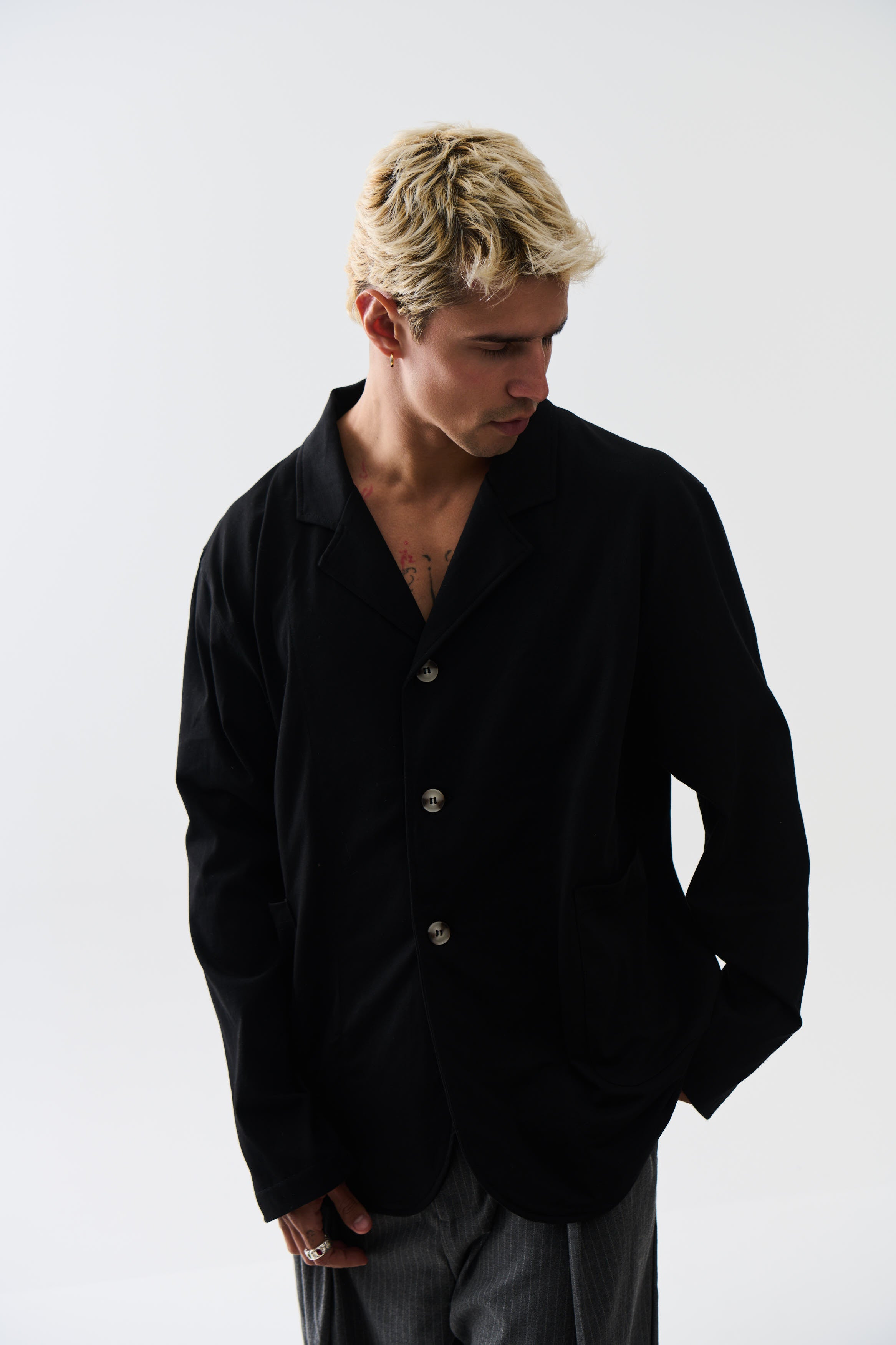 Relaxed Tailored Cotton Suit Jacket Black