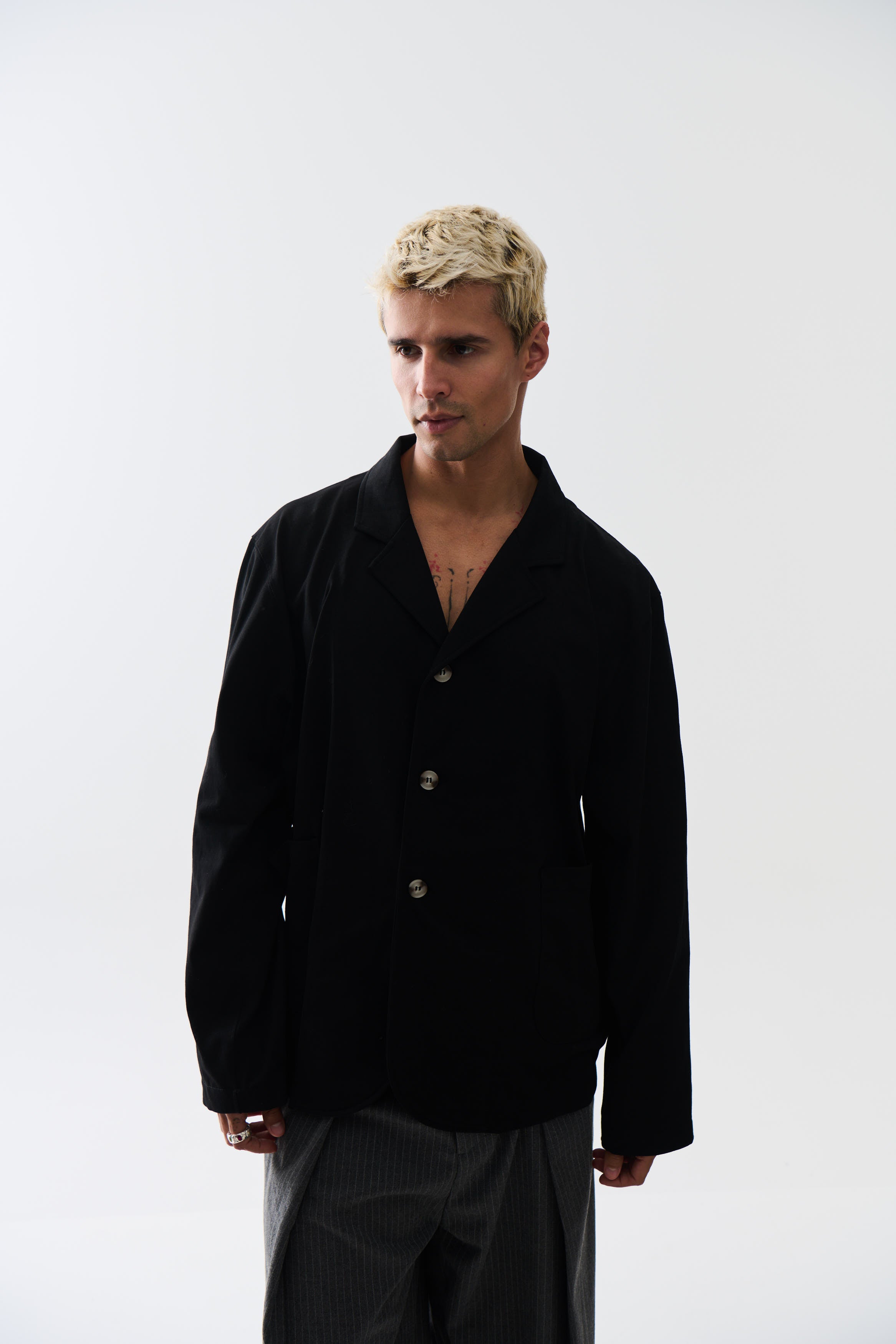 Relaxed Tailored Cotton Suit Jacket Black