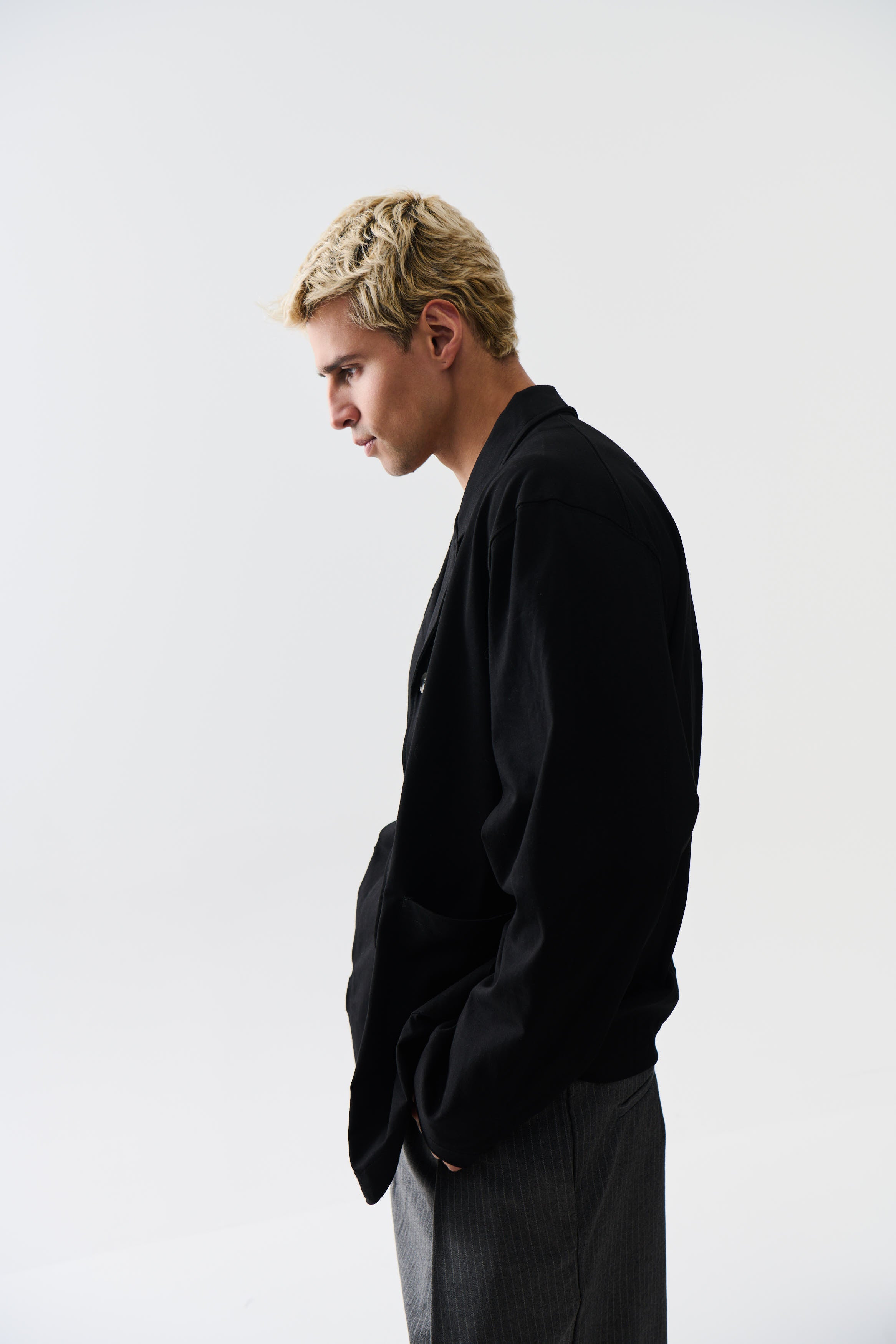 Relaxed Tailored Cotton Suit Jacket Black