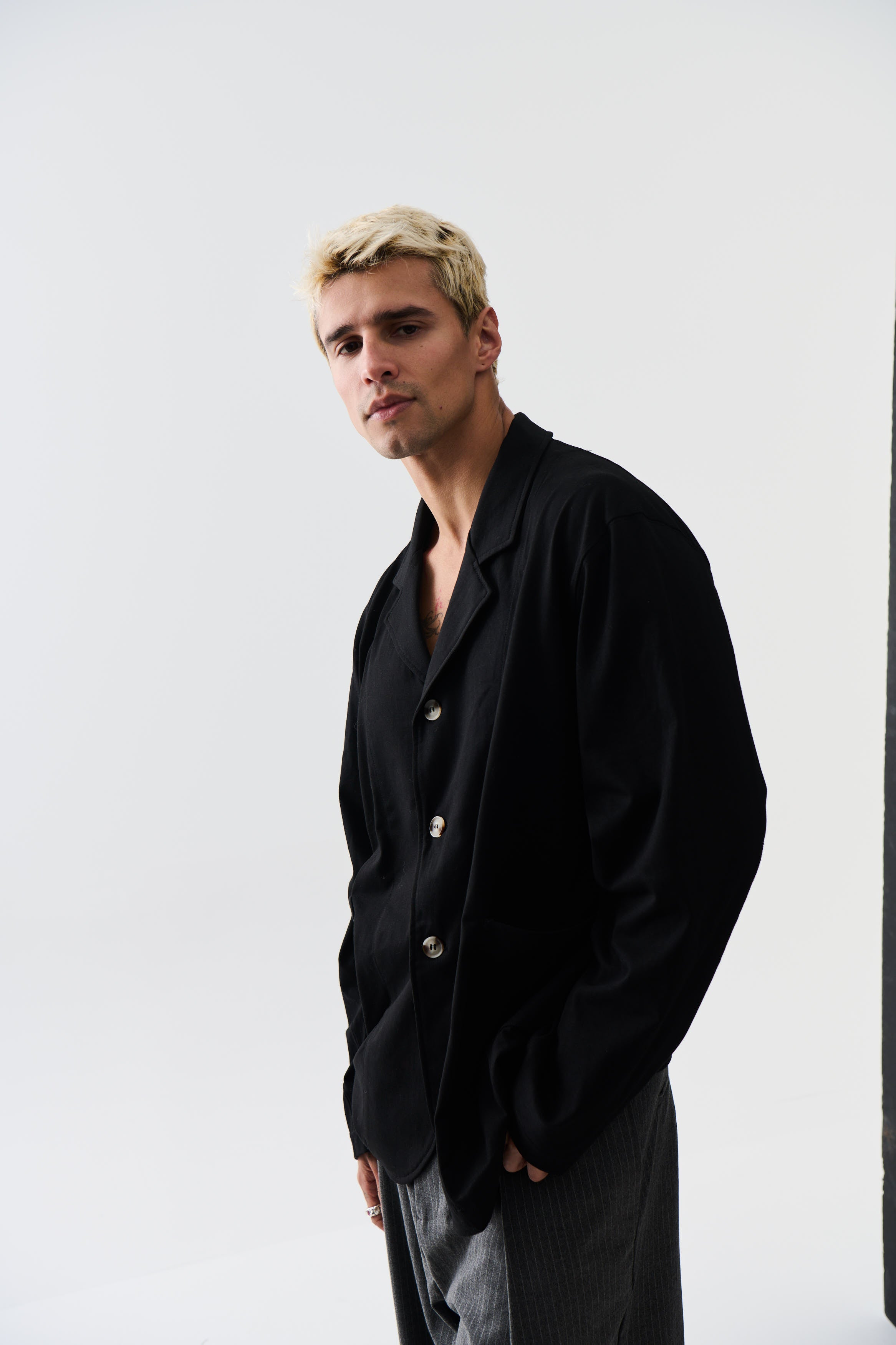 Relaxed Tailored Cotton Suit Jacket Black
