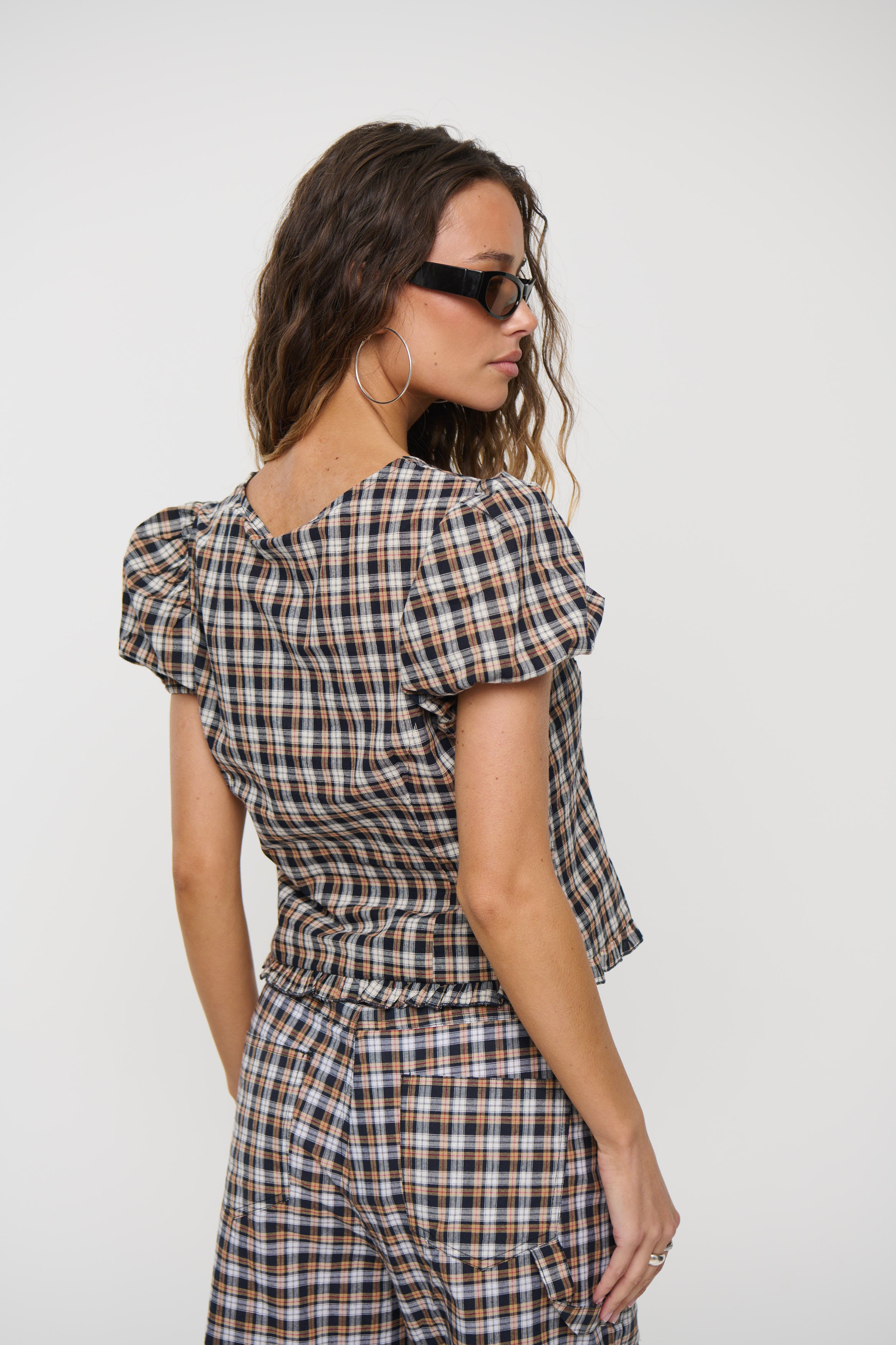 Bardot Top Beige Tartan