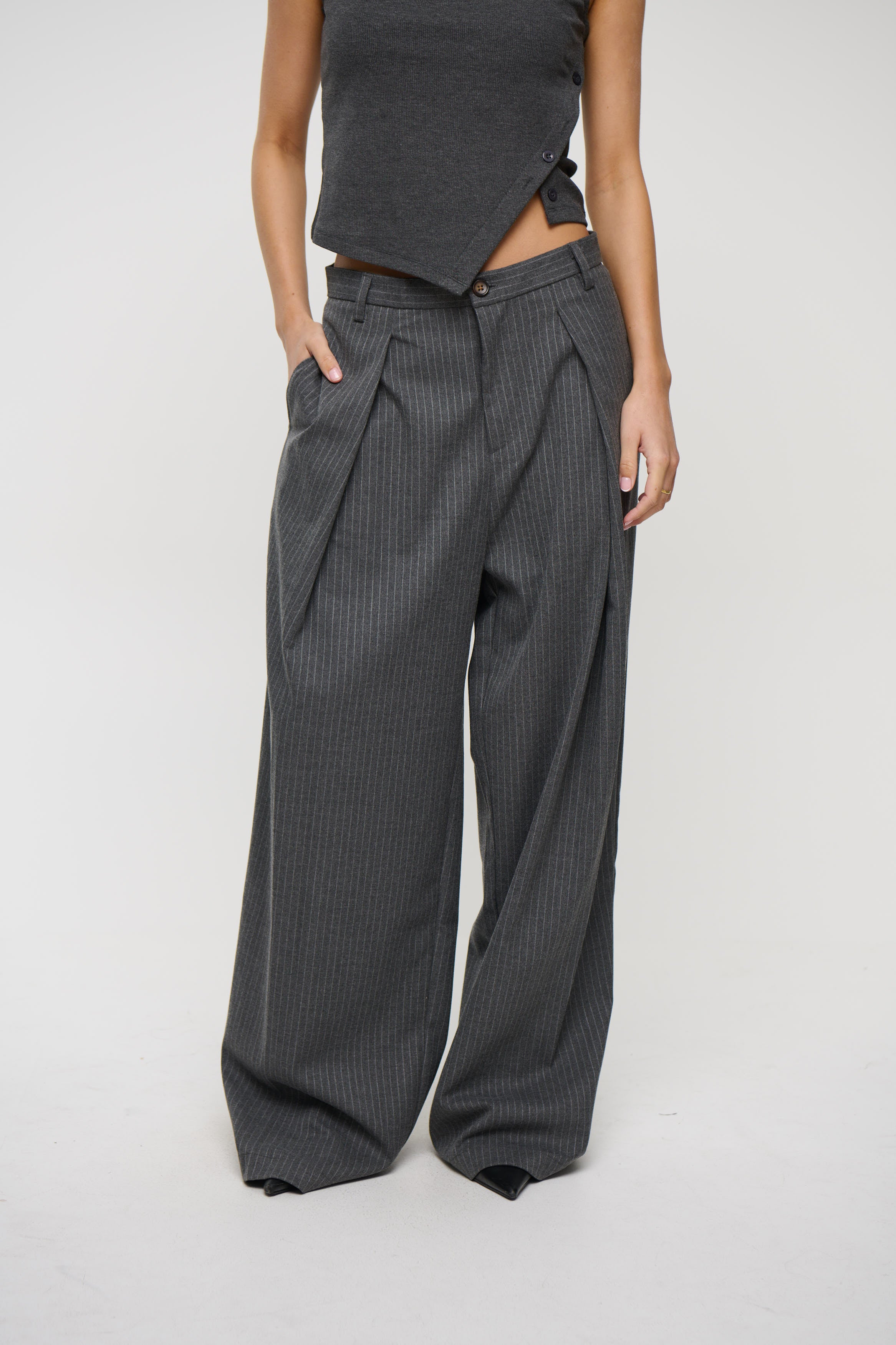 Unisex Josh Baggy Pant Grey Pinstripe