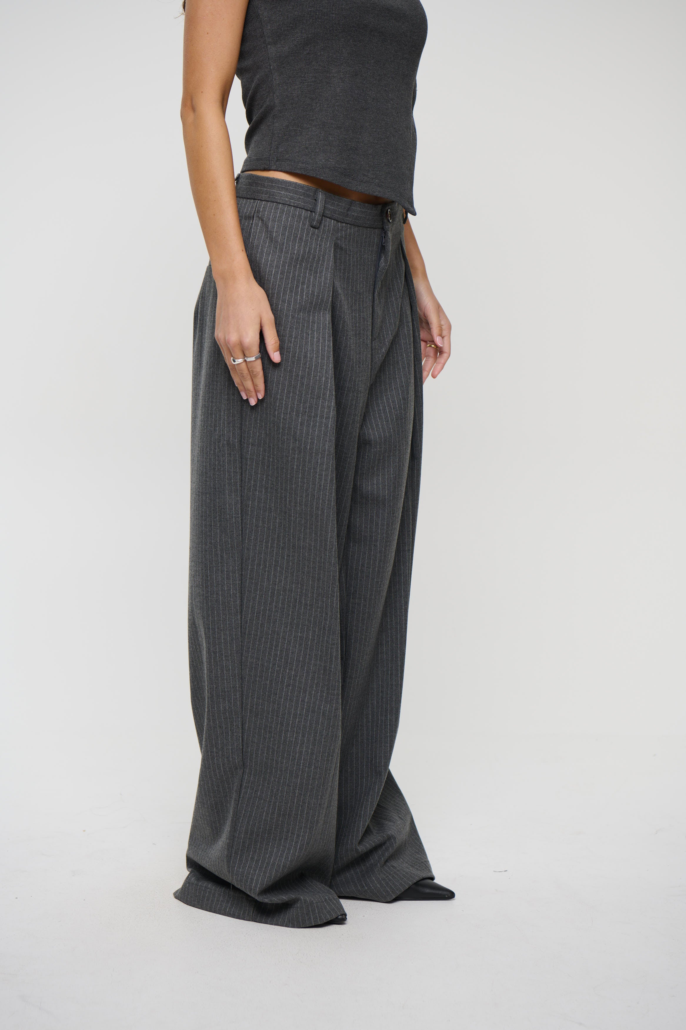 Unisex Josh Baggy Pant Grey Pinstripe