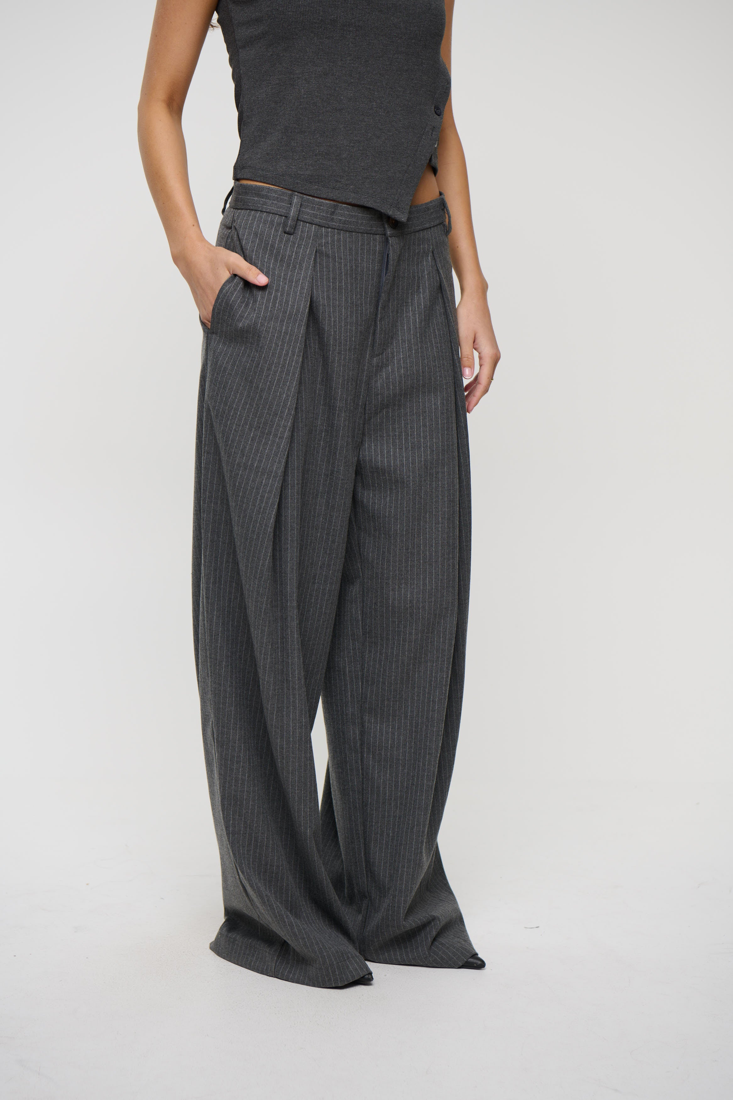 Unisex Josh Baggy Pant Grey Pinstripe