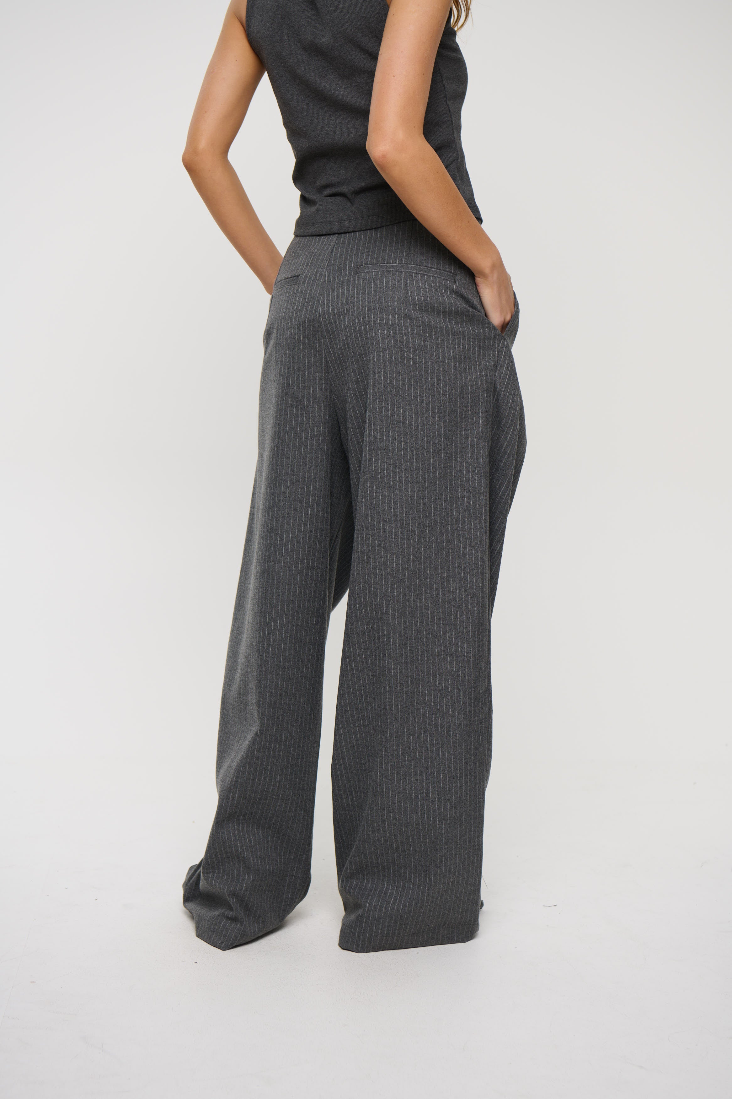 Unisex Josh Baggy Pant Grey Pinstripe