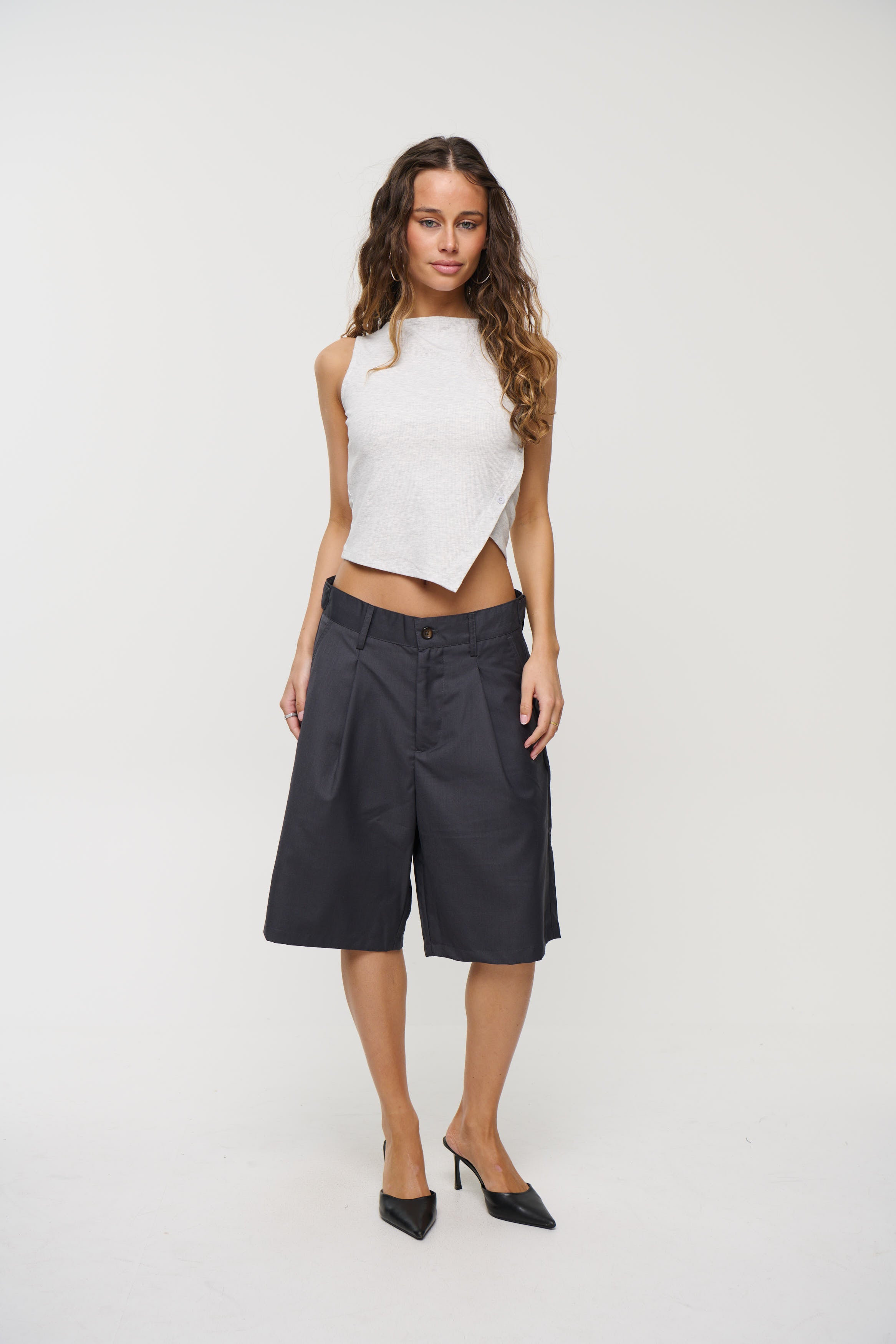 Mia Ribbed Top Light Grey