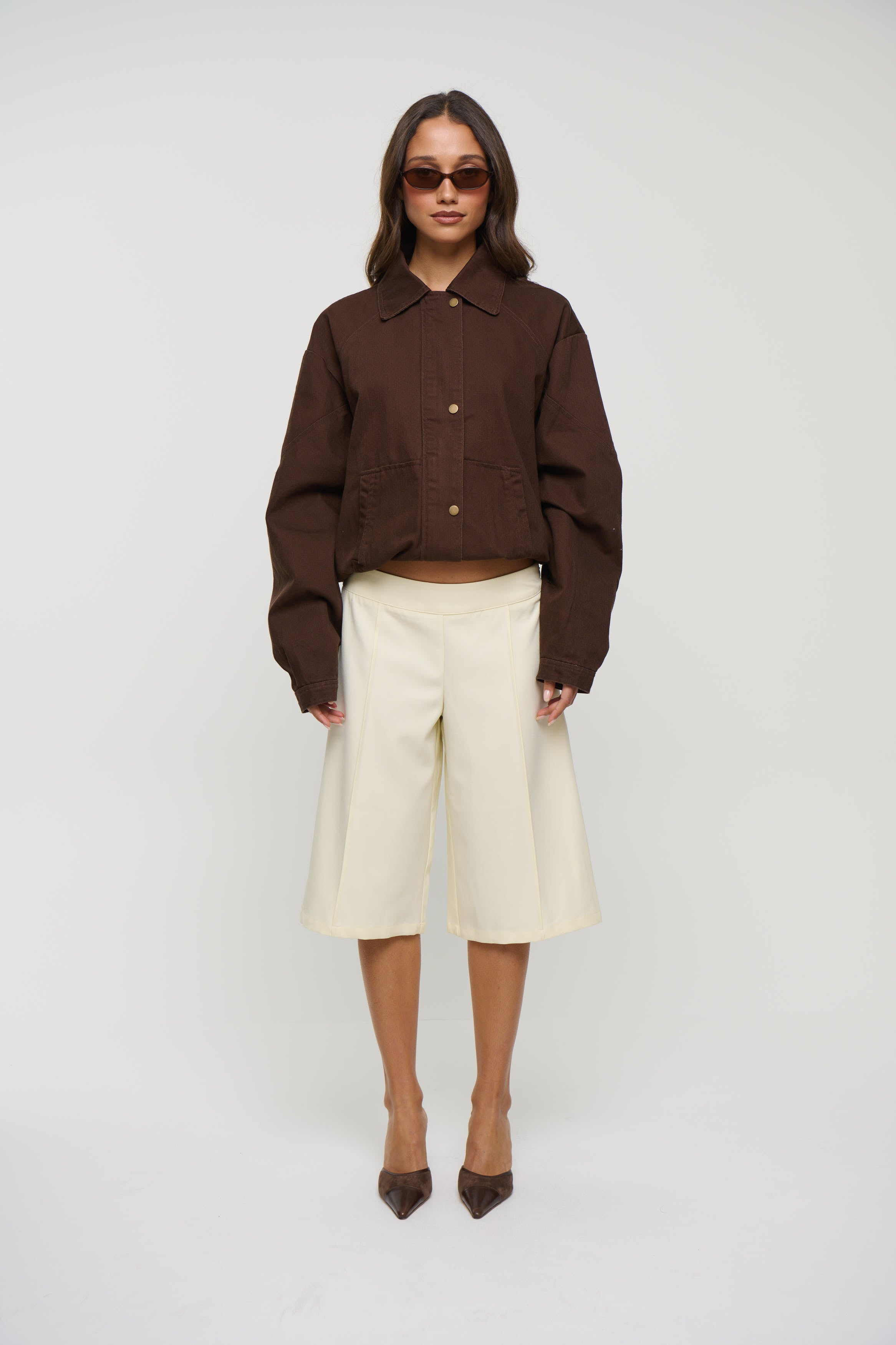 Jorja Denim Bomber Jacket Choc
