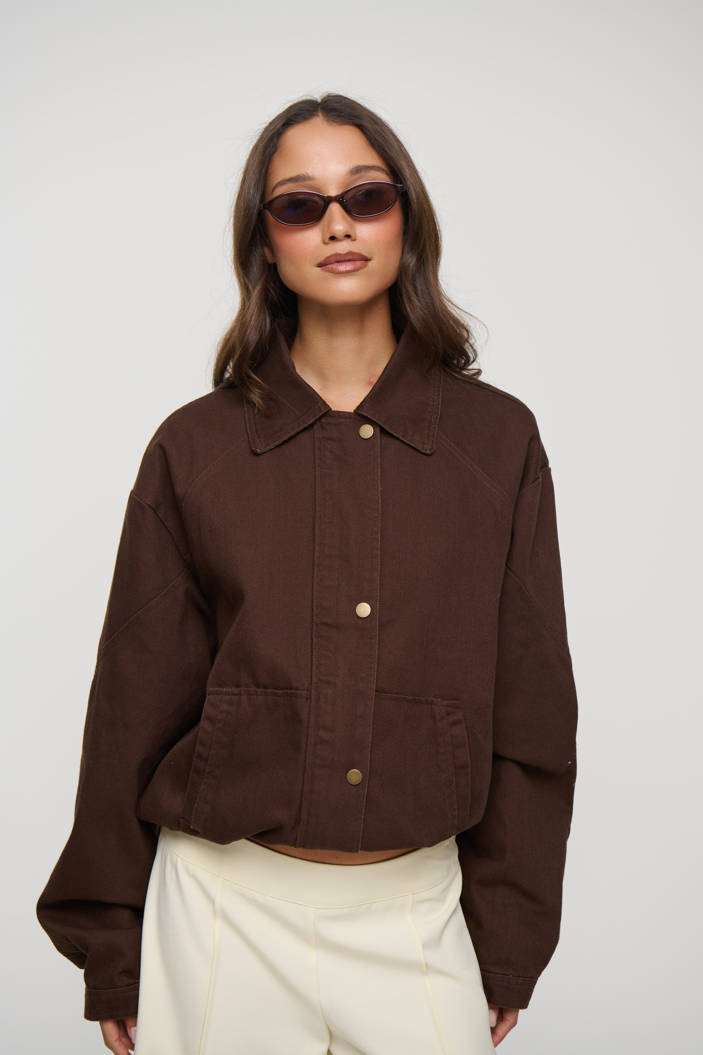 Jorja Denim Bomber Jacket Choc