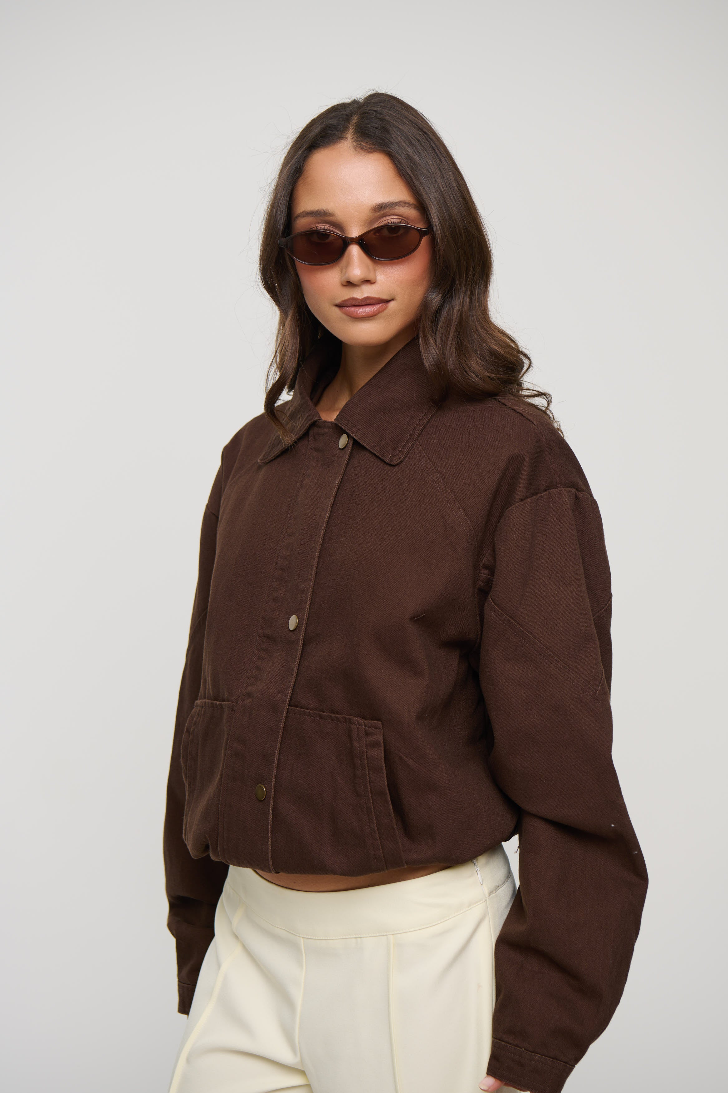 Jorja Denim Bomber Jacket Choc