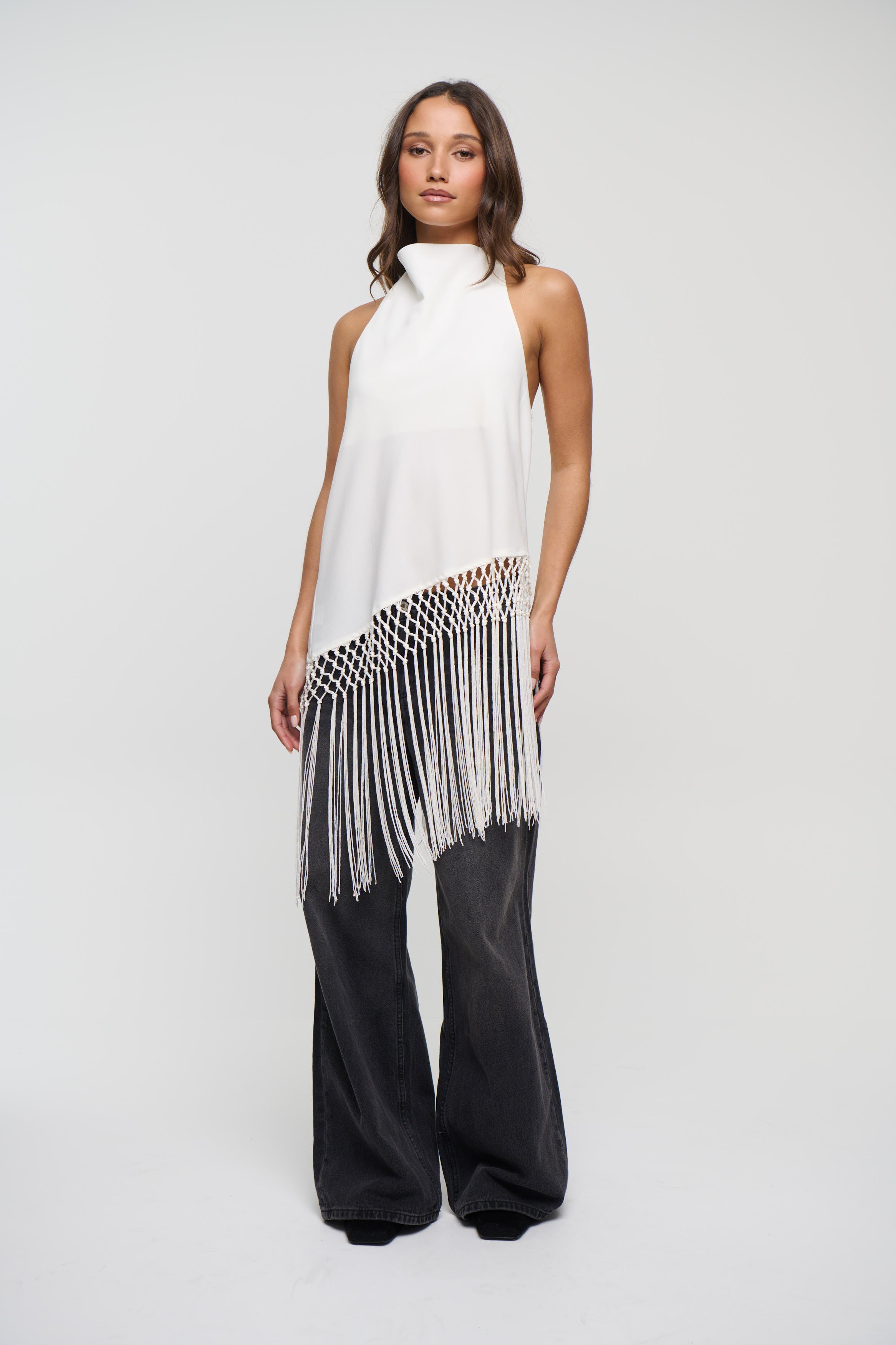Alicia Fringe Top White