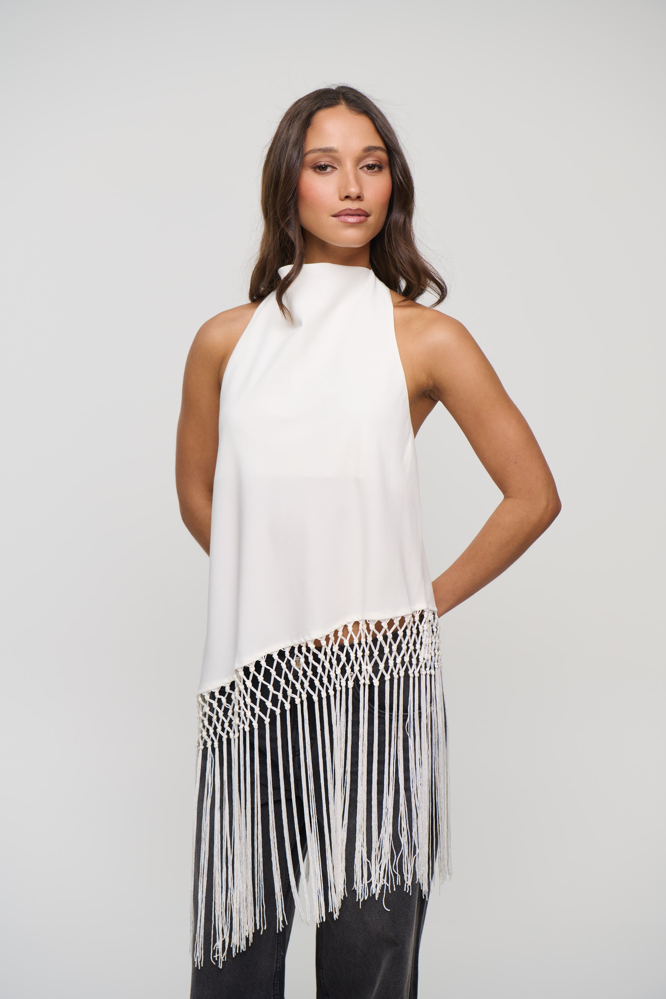Alicia Fringe Top White