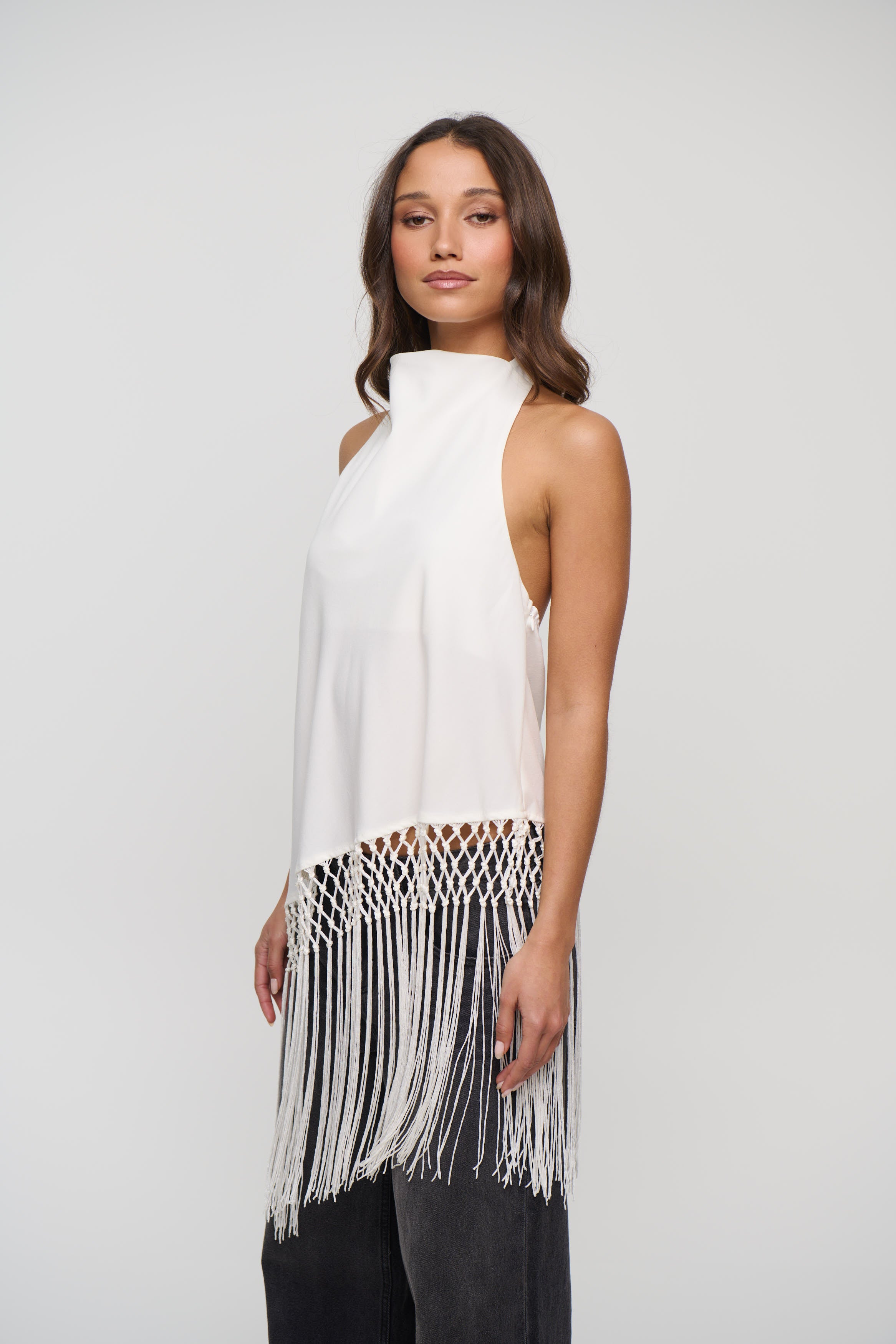 Alicia Fringe Top White