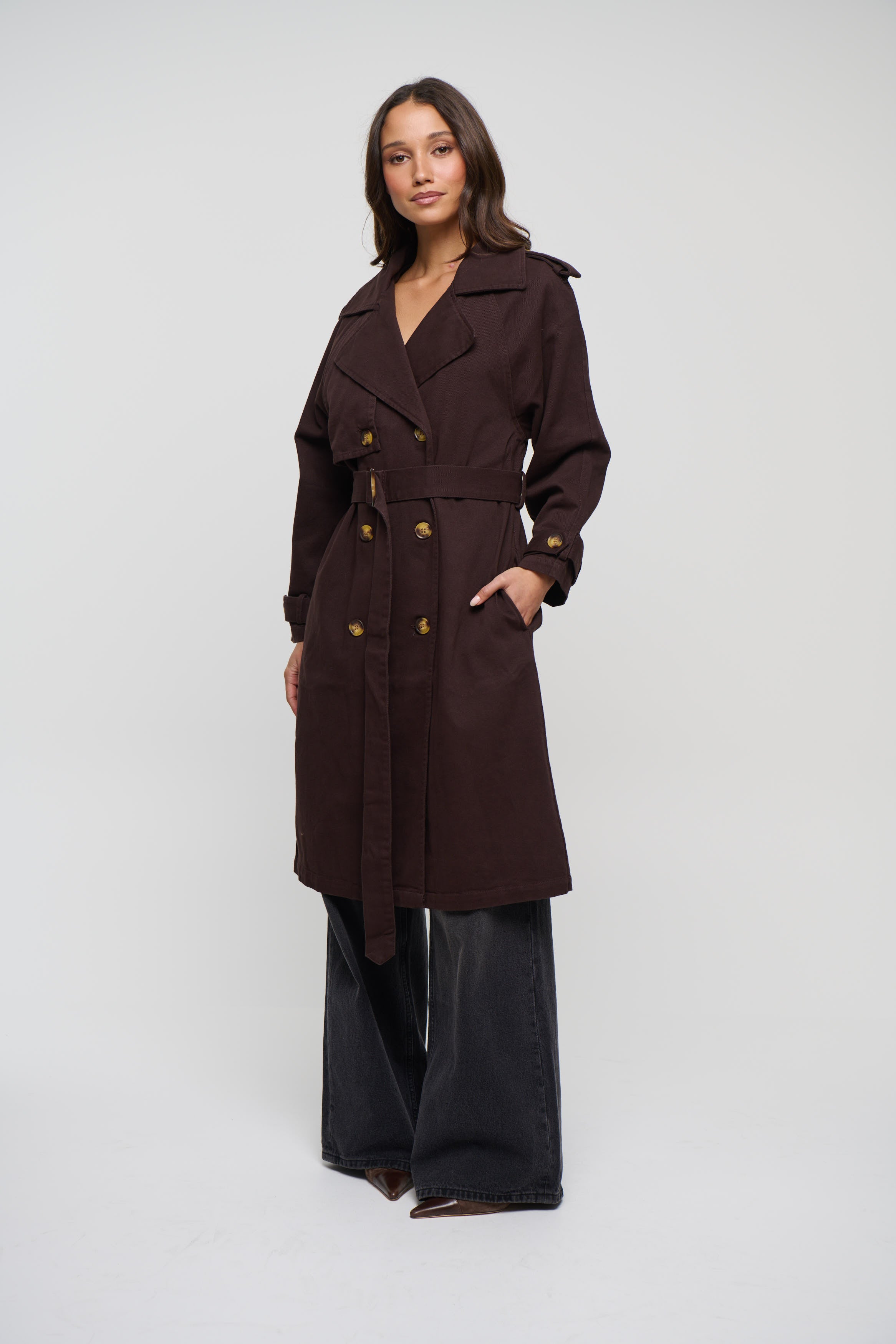Valencia Denim Trench Chocolate