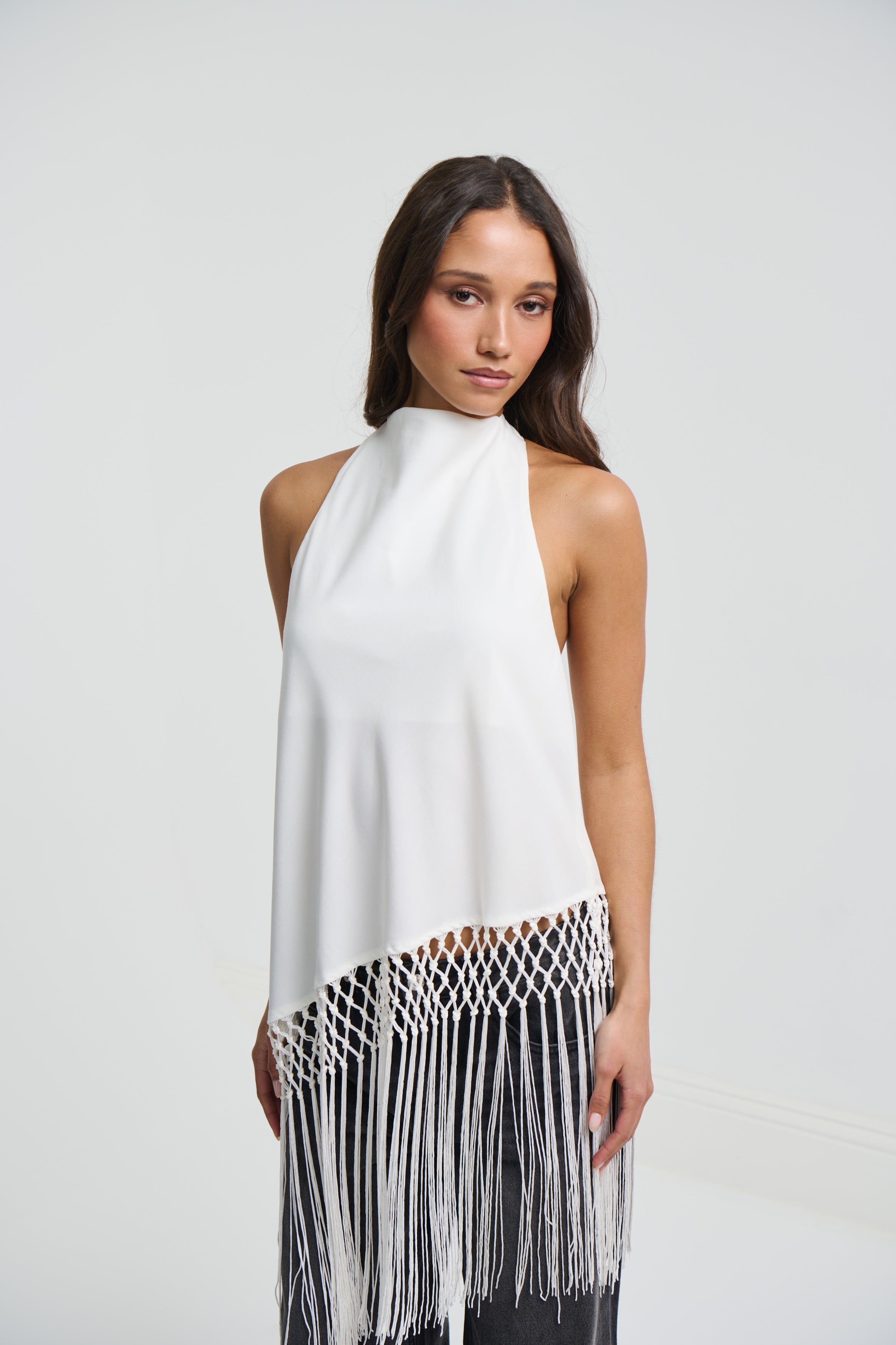 Alicia Fringe Top White
