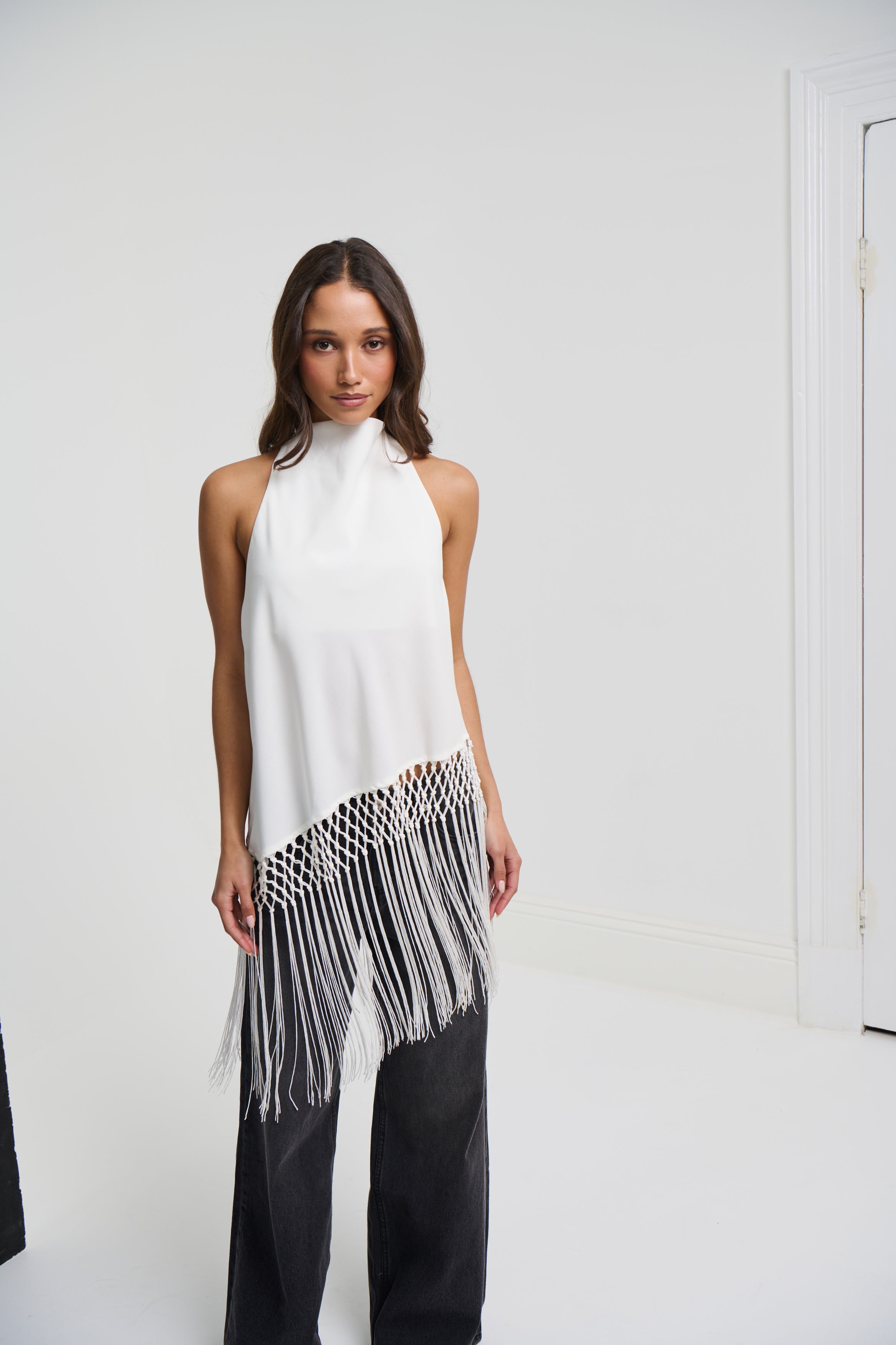 Alicia Fringe Top White