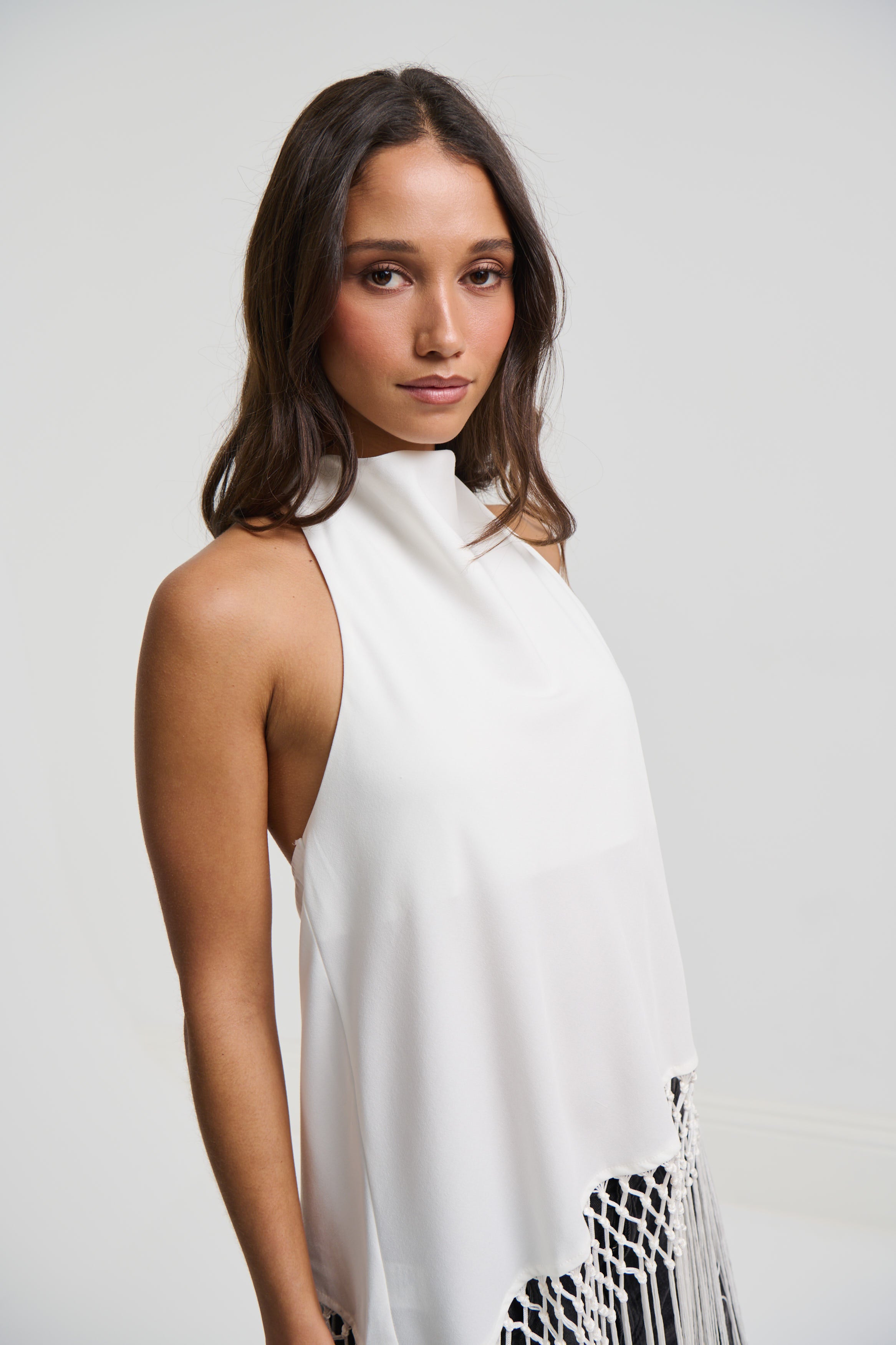 Alicia Fringe Top White