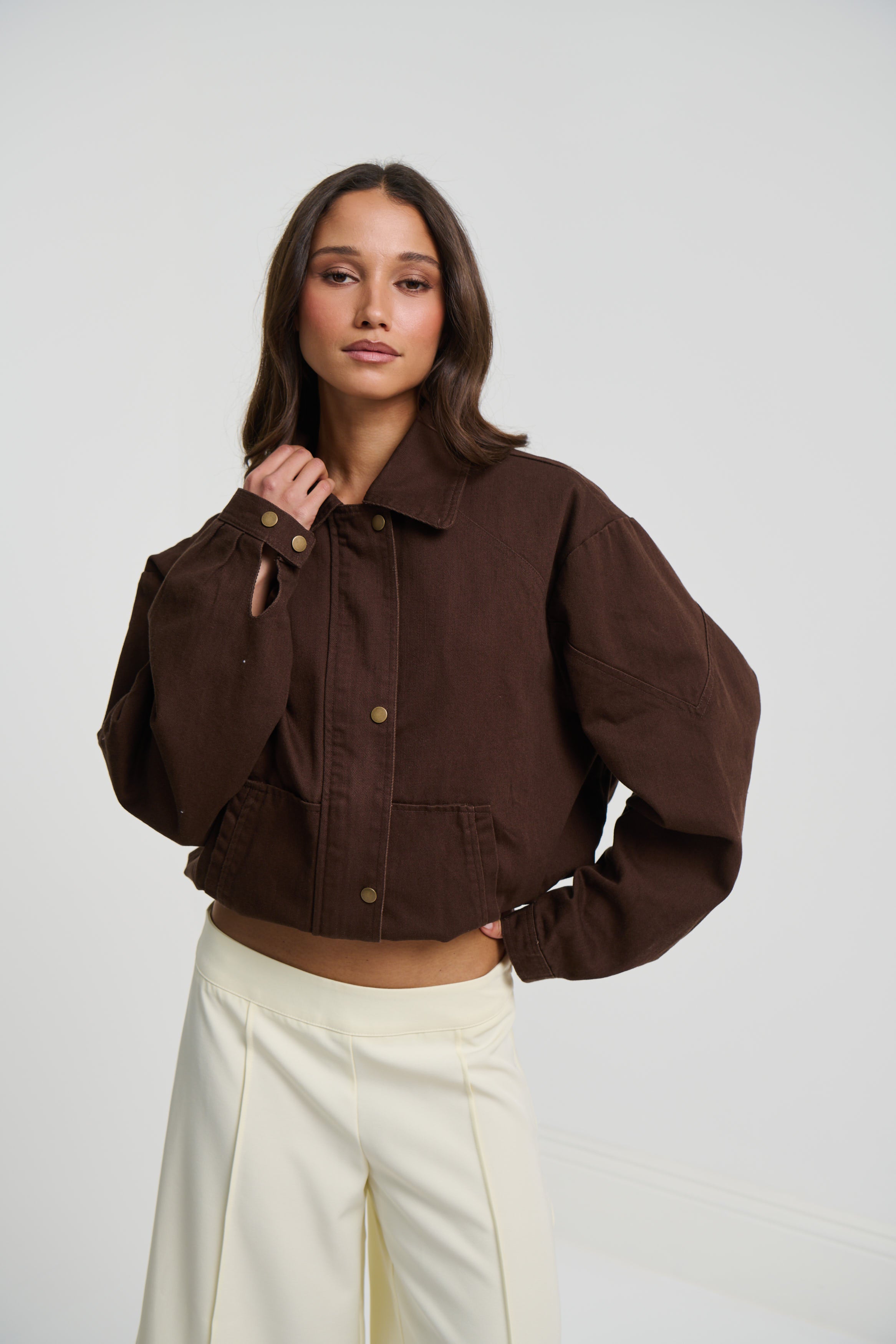 Jorja Denim Bomber Jacket Choc