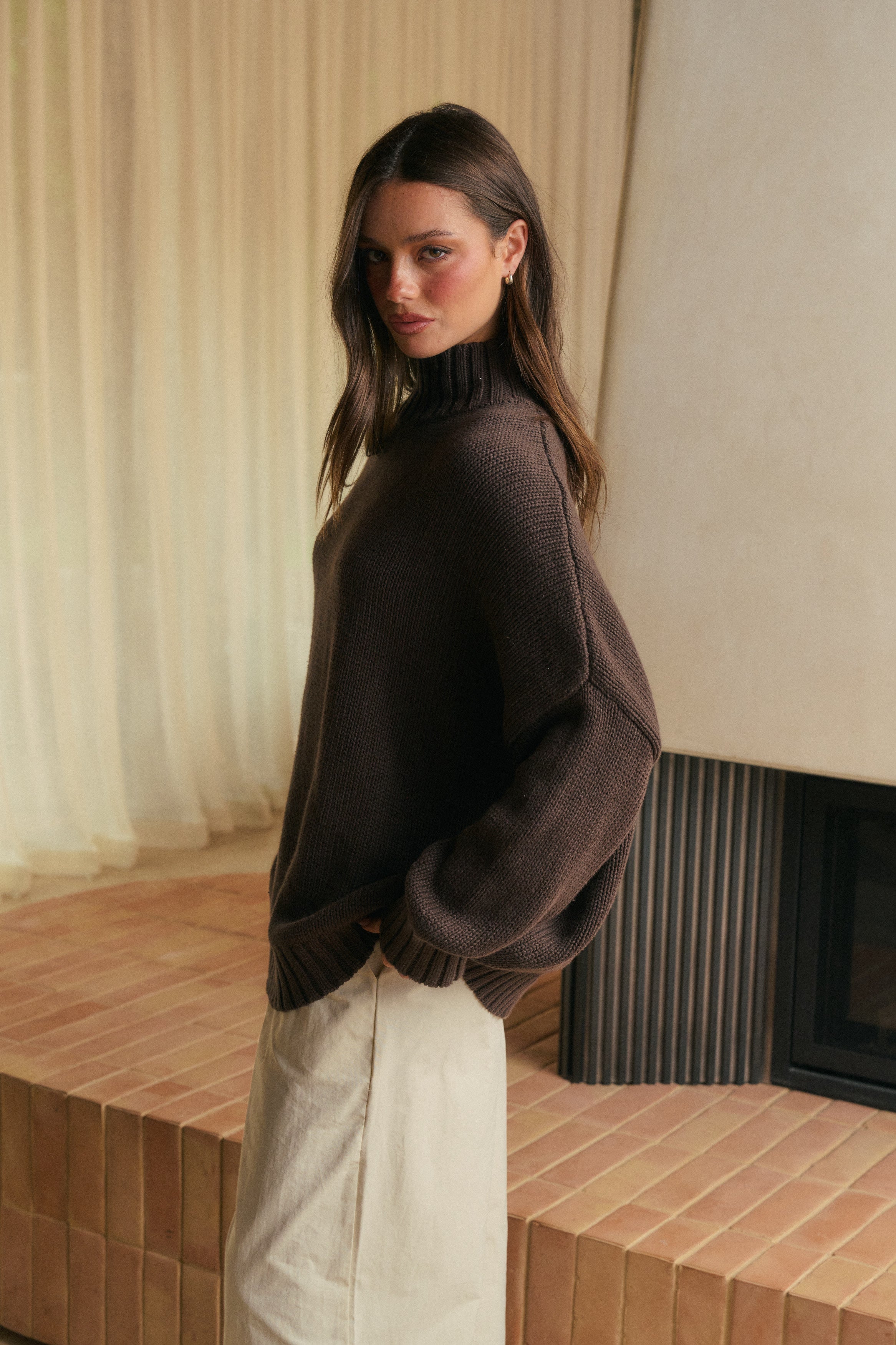 Layla Funnel Neck Knit Chocolate