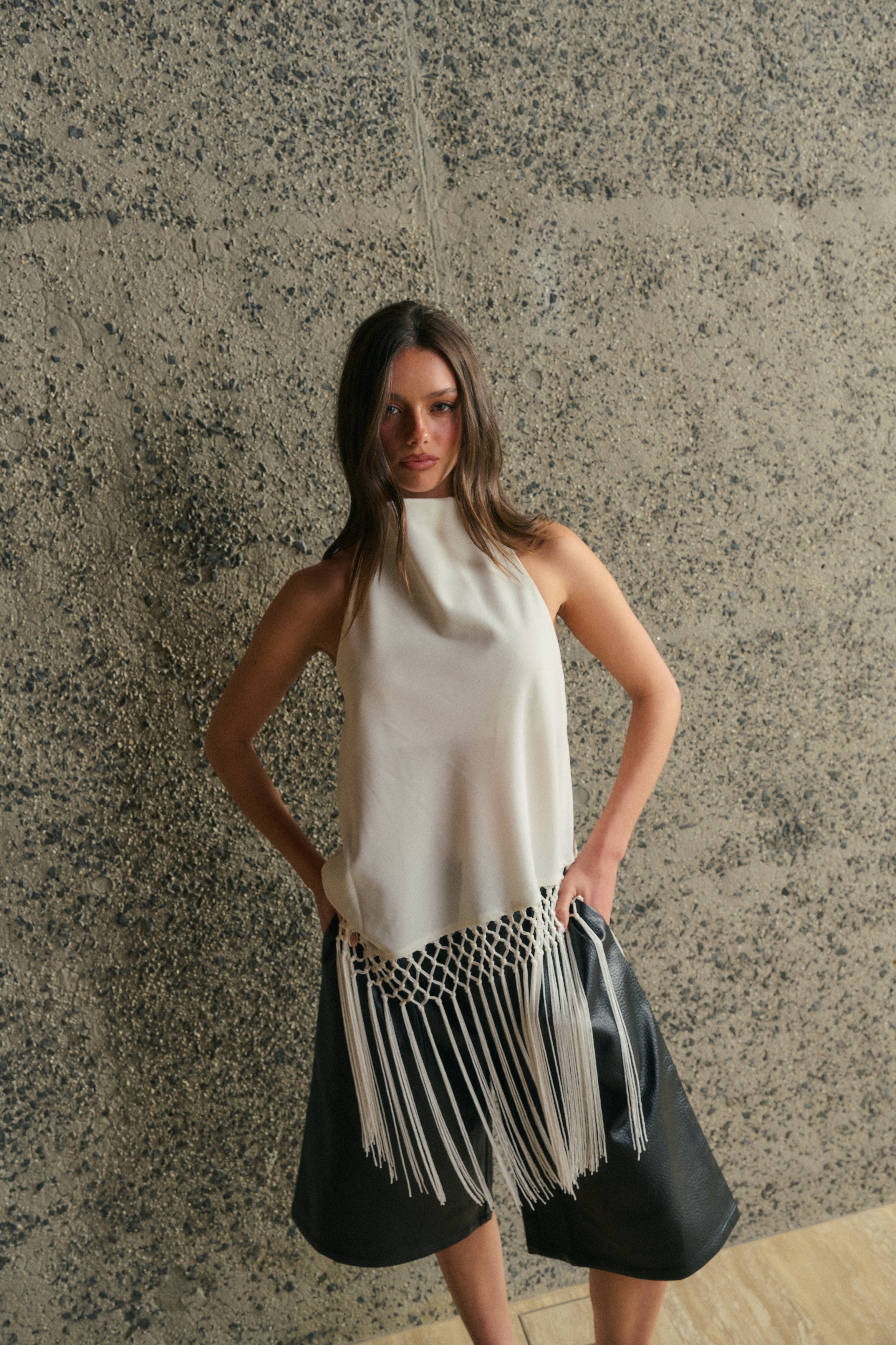 Alicia Fringe Top White