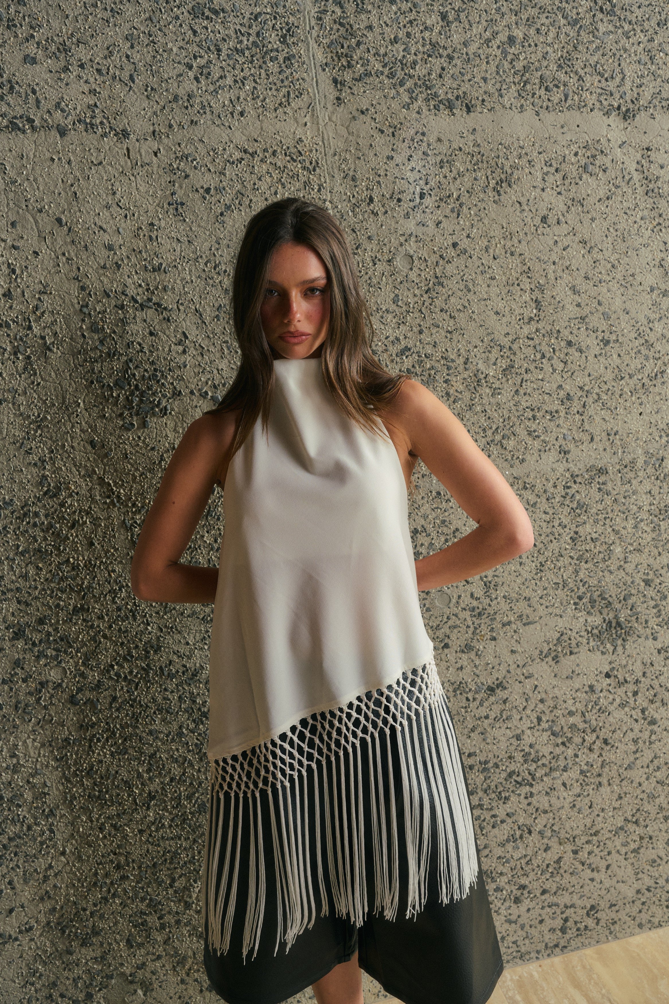 Alicia Fringe Top White