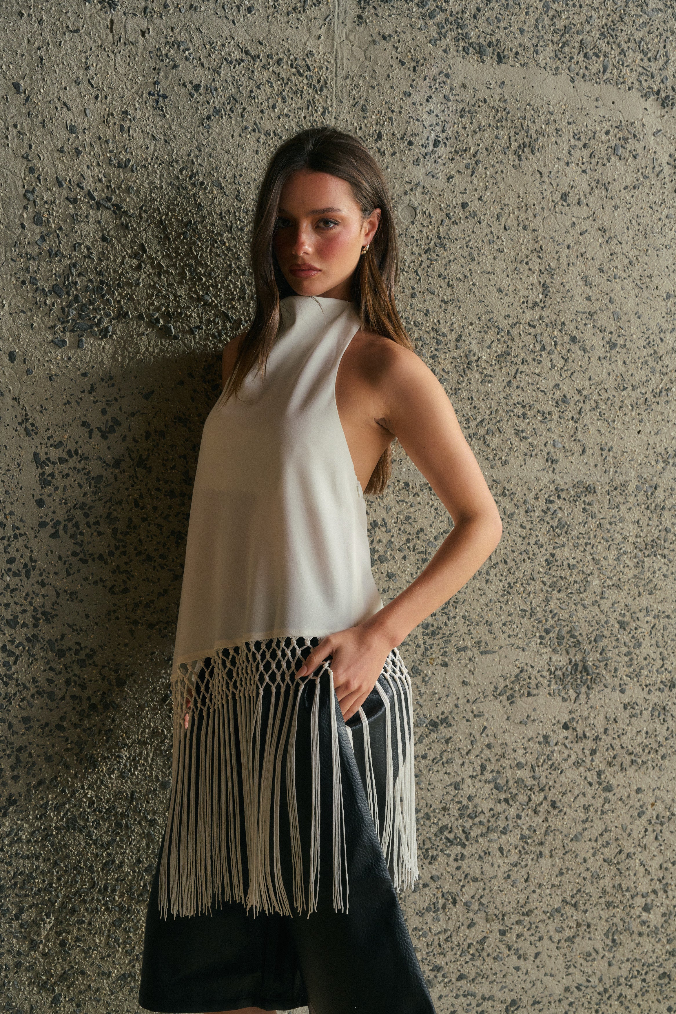 Alicia Fringe Top White