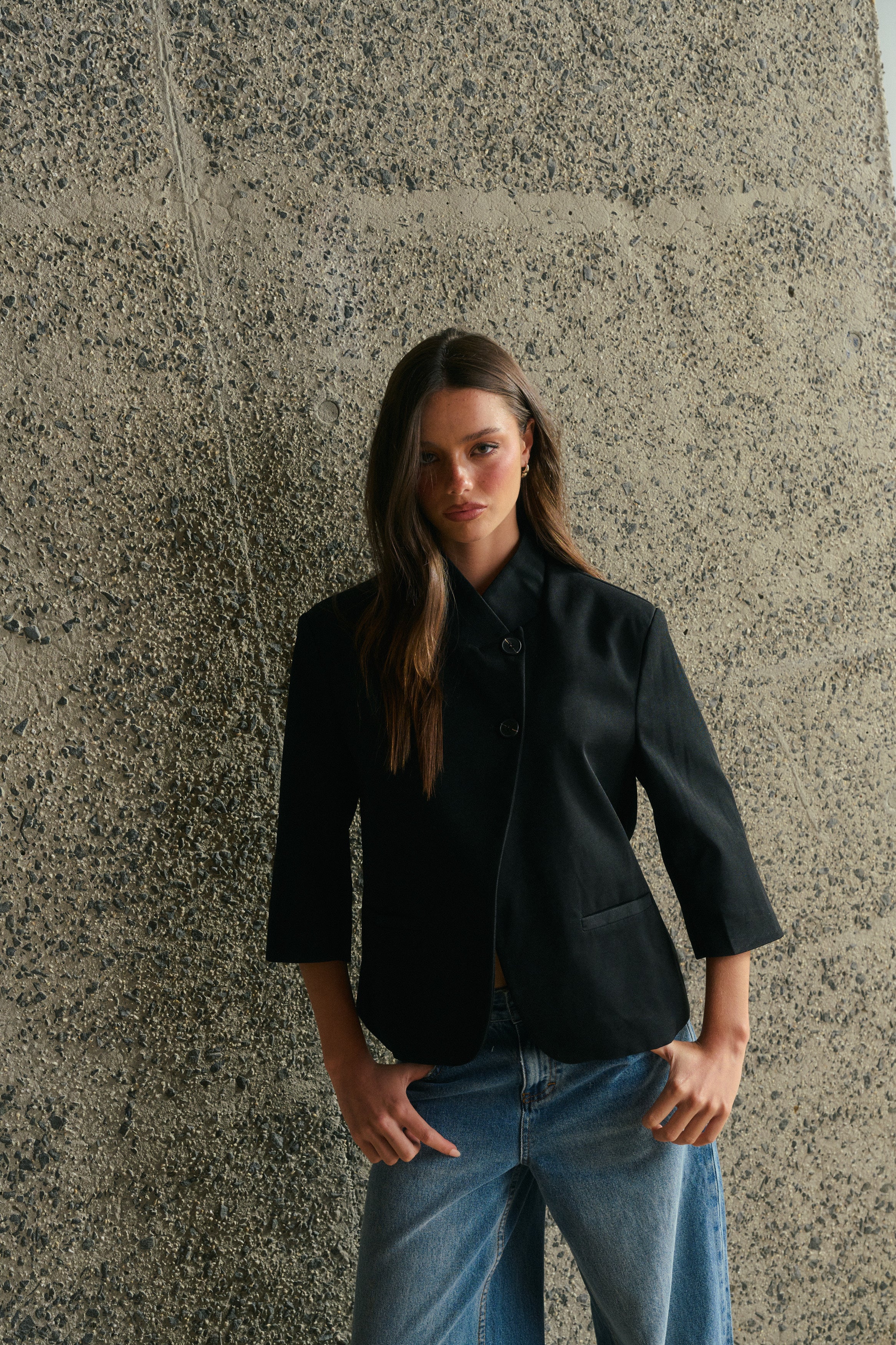 Aspen 3/4 Sleeve Blazer Black