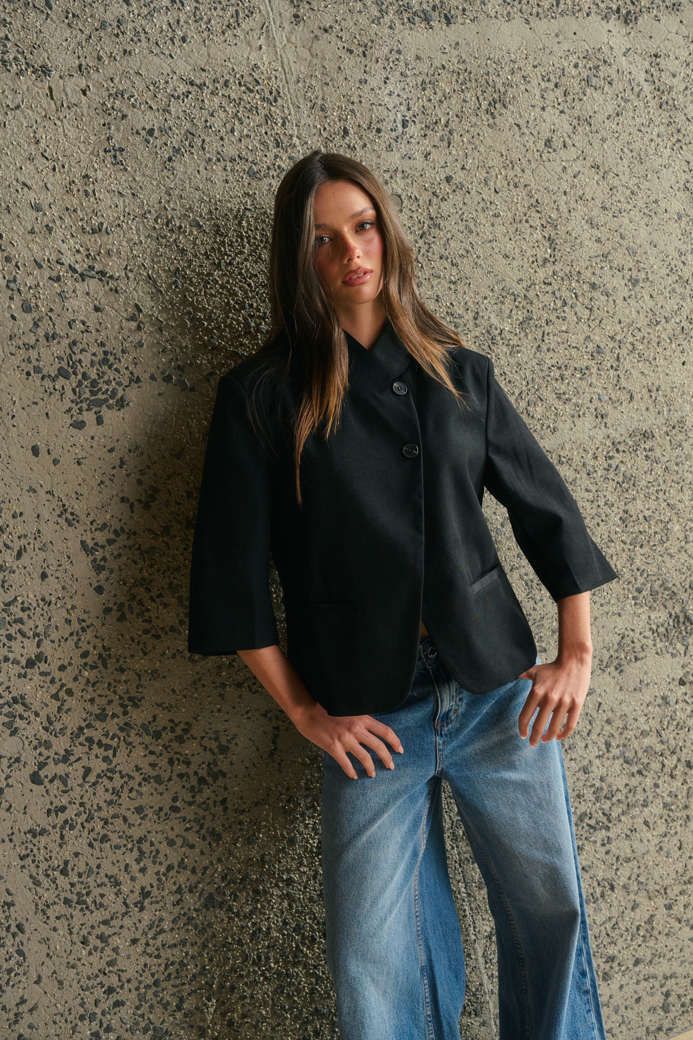 Aspen 3/4 Sleeve Blazer Black