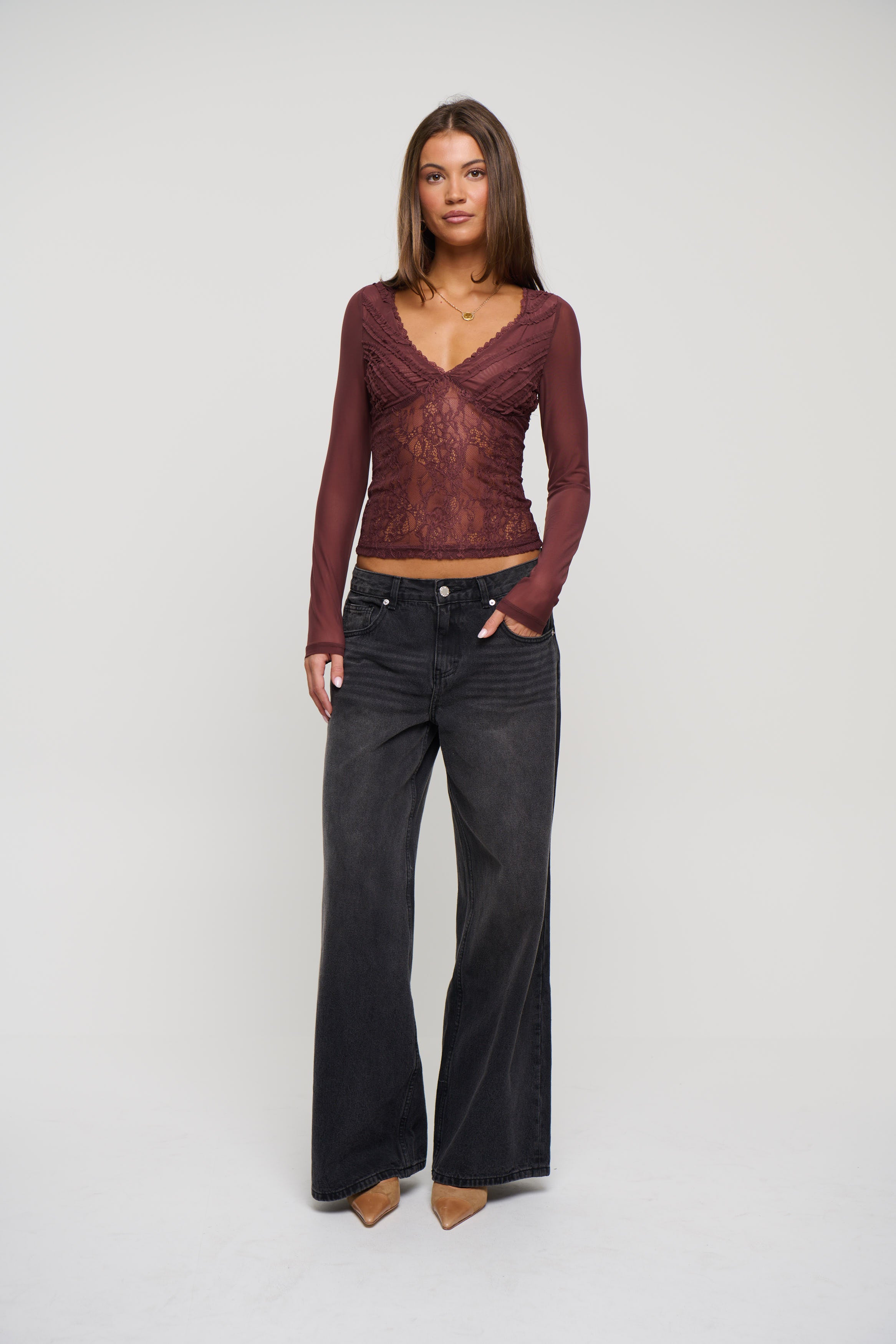 Elodie Lace Top Chocolate