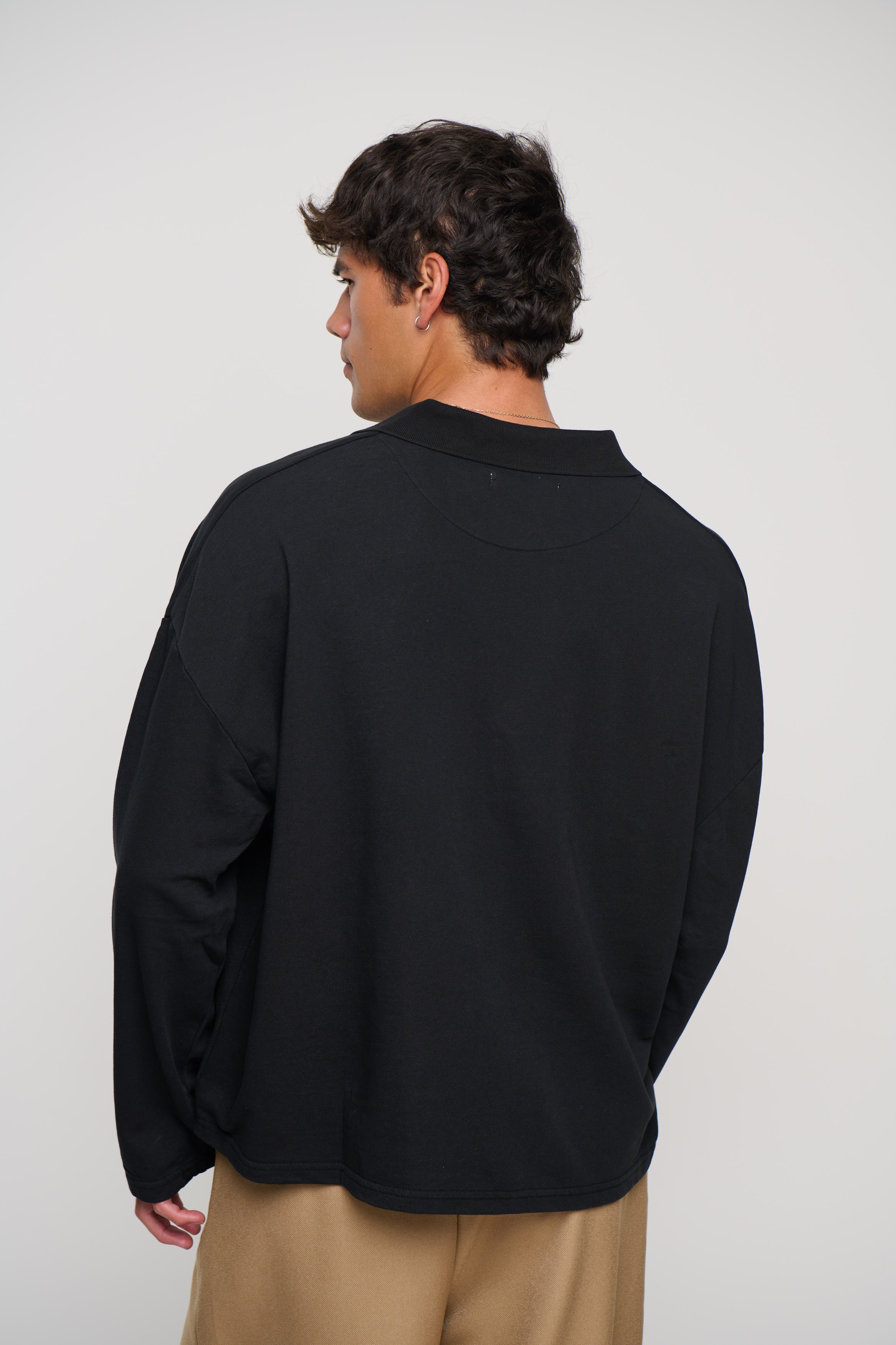 Jersey Crop Polo Long Sleeve Black