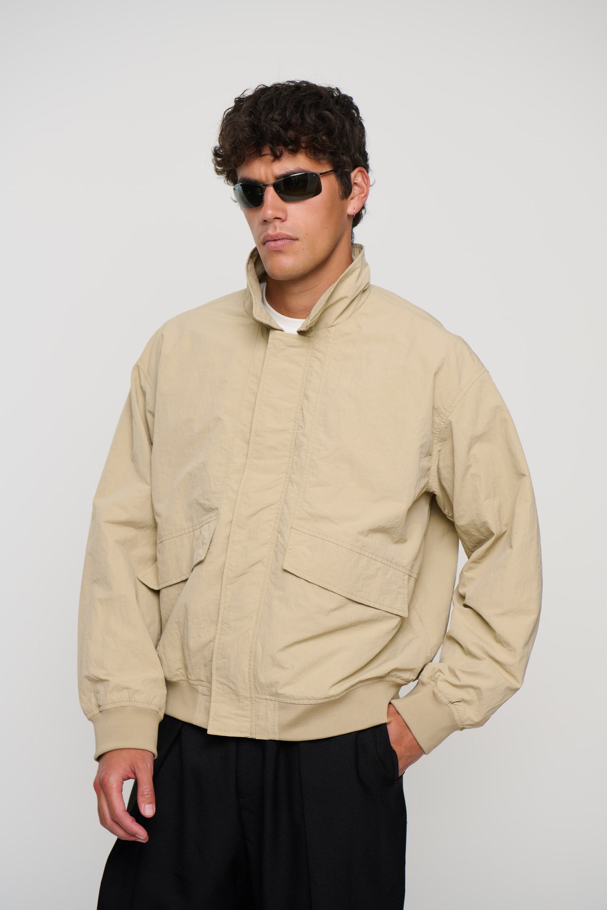 Evans Ribbed Bomber Beige