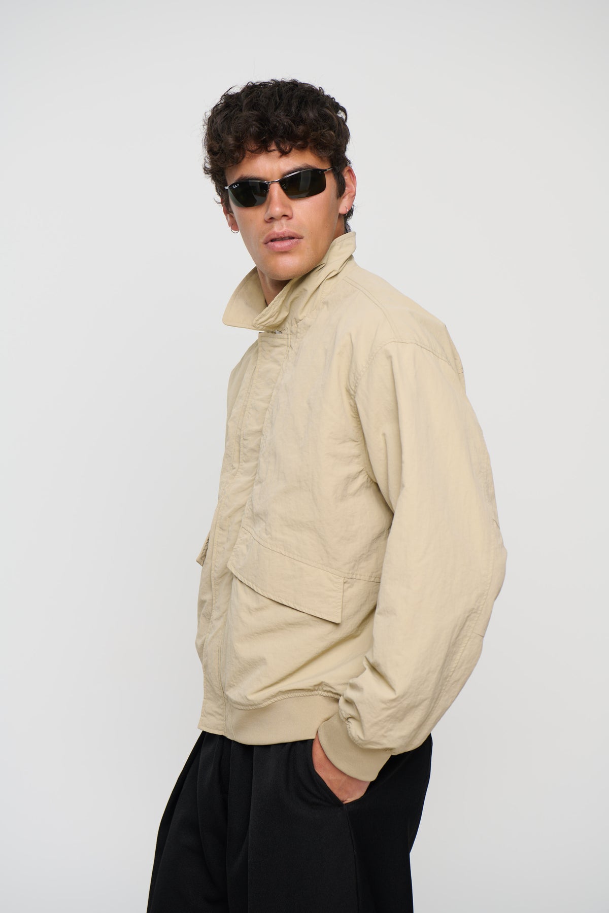 Evans Ribbed Bomber Beige