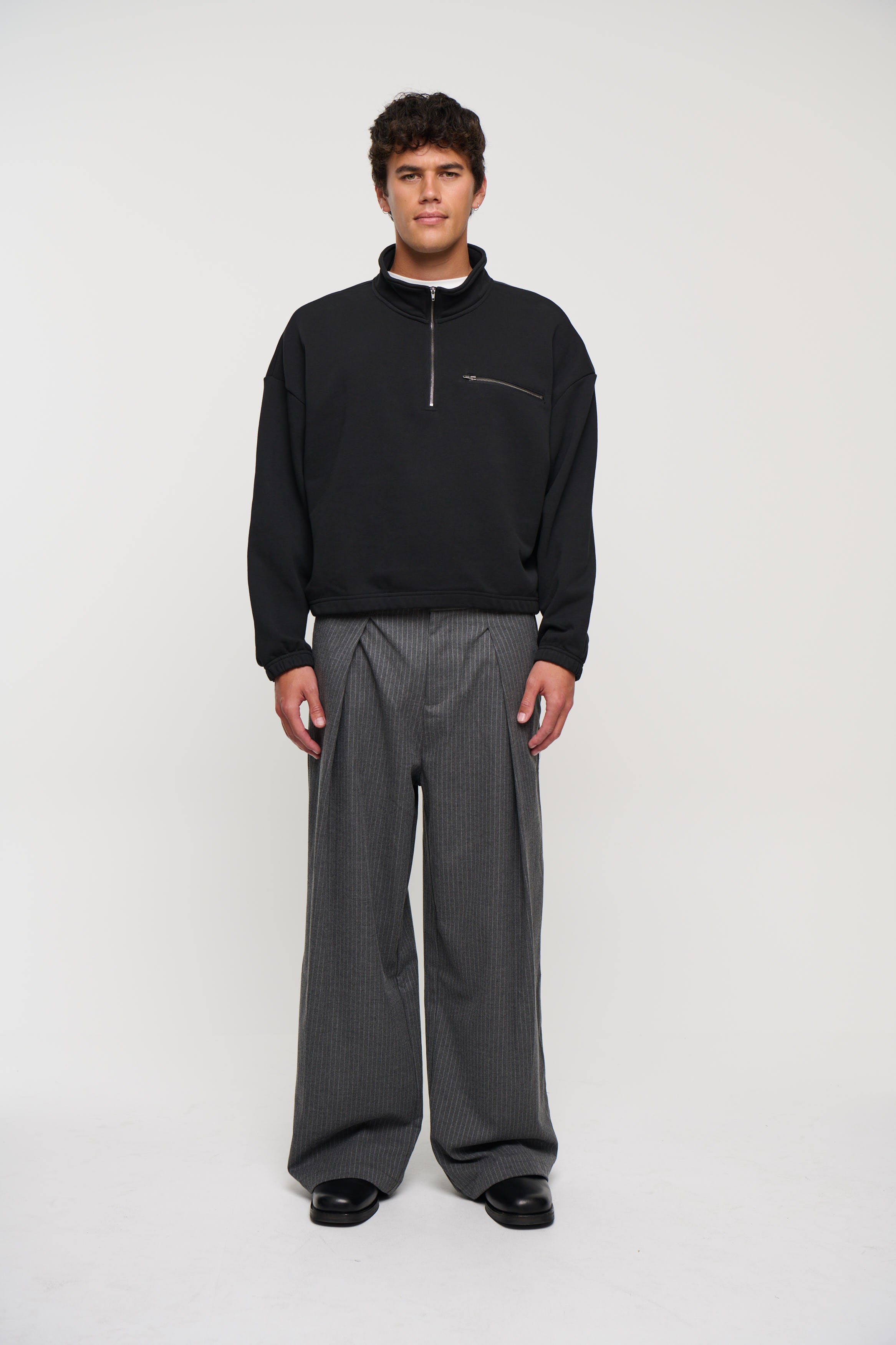 420G Cotton Zip Up Black