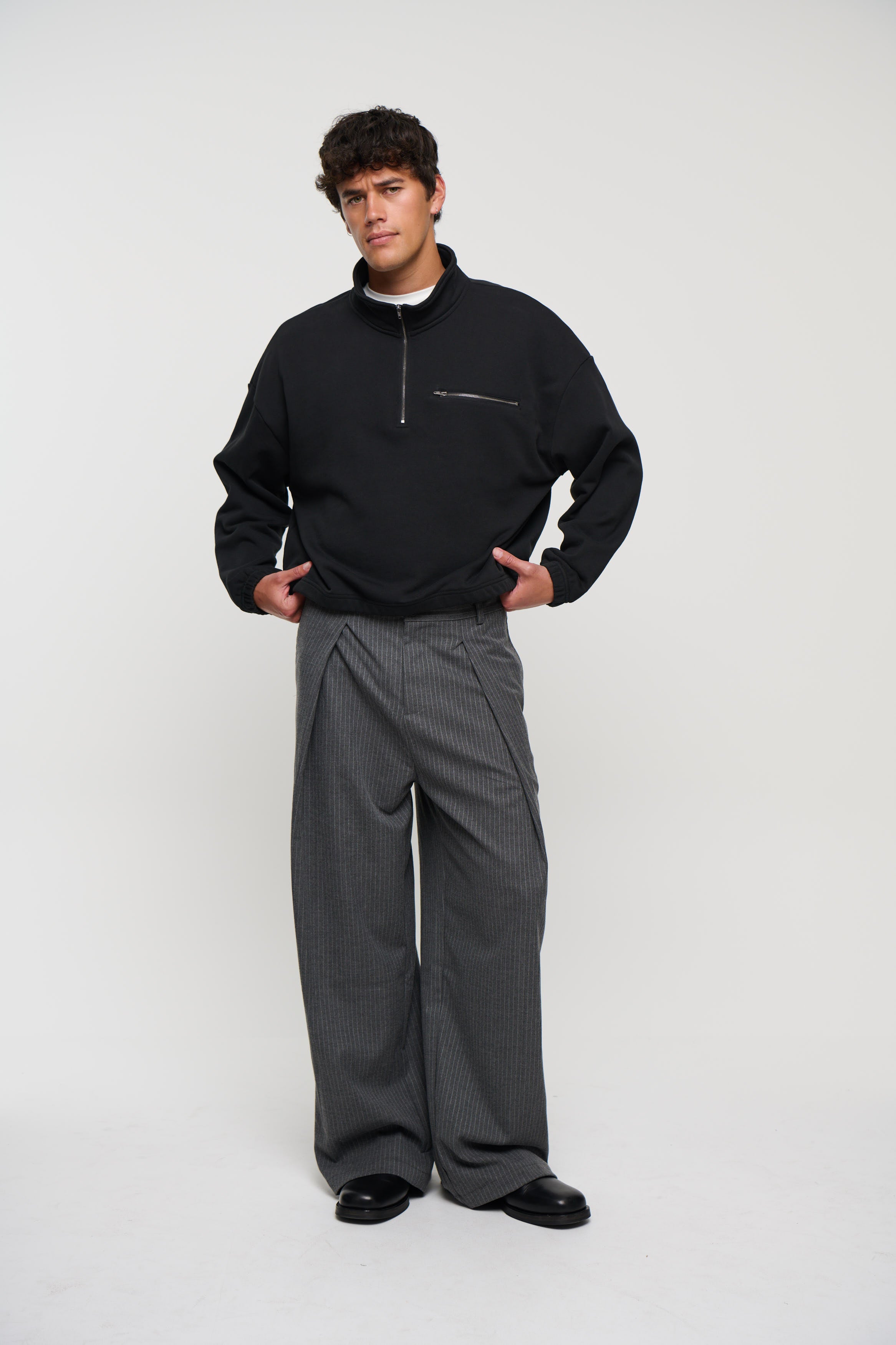 420G Cotton Zip Up Black