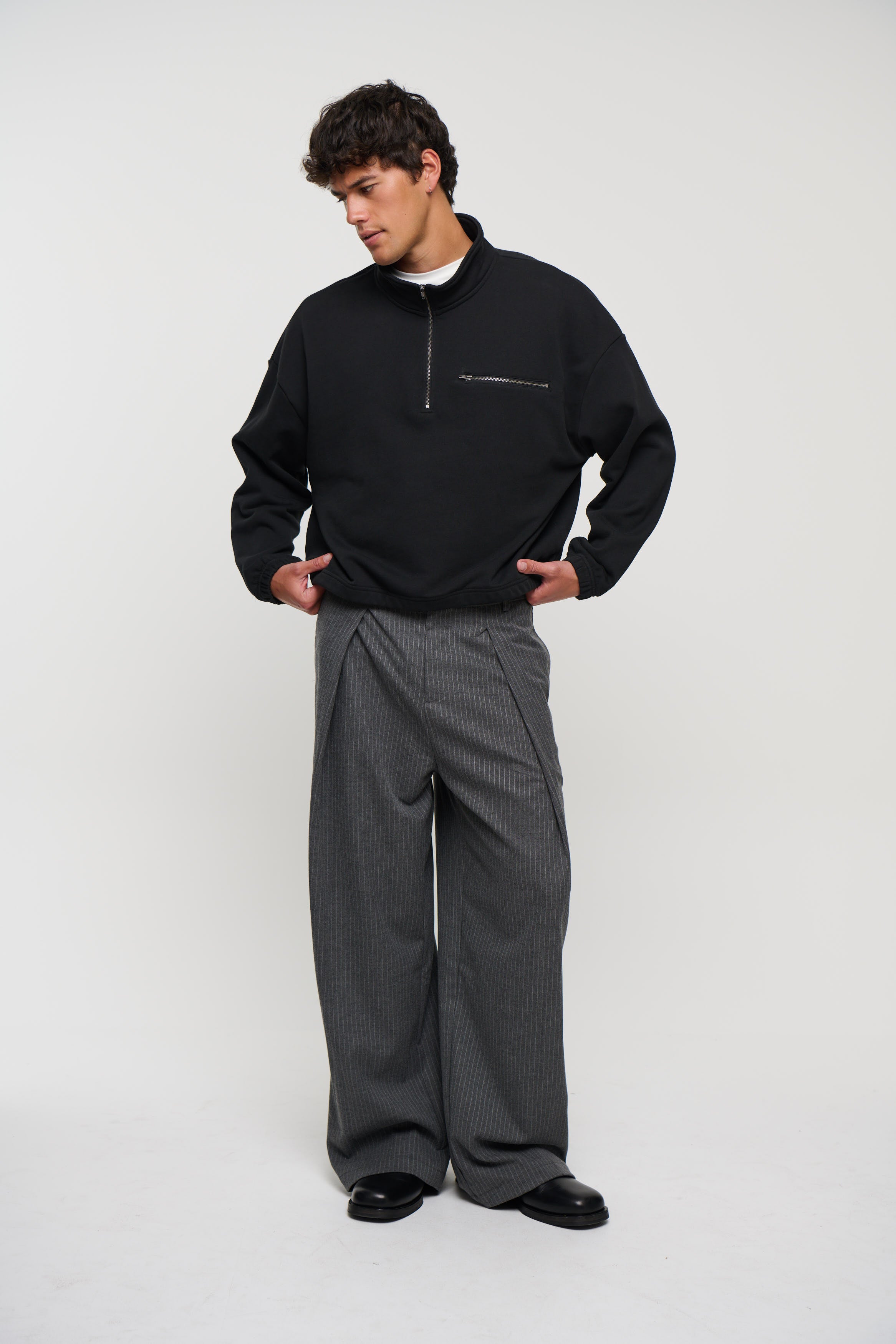 420G Cotton Zip Up Black