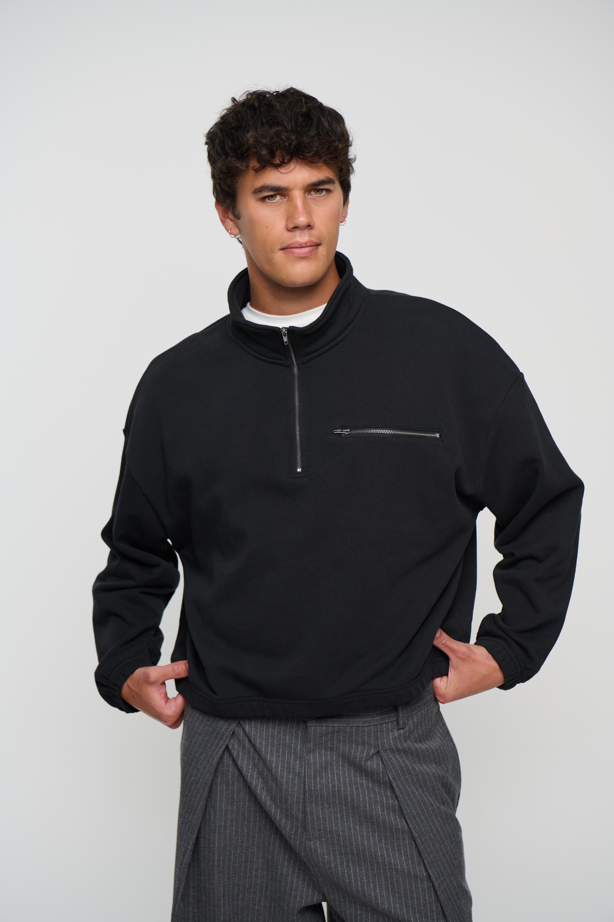 420G Cotton Zip Up Black