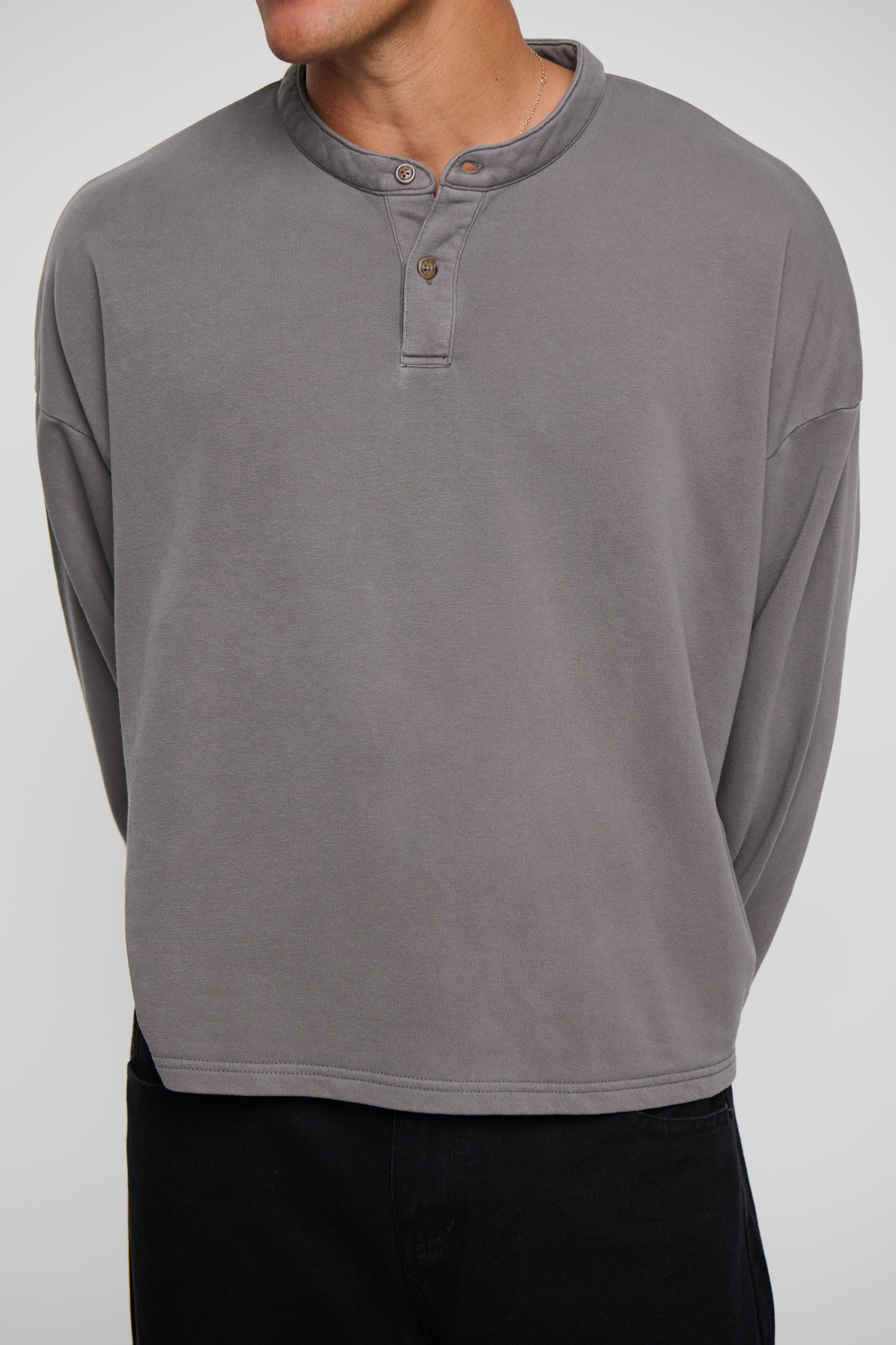 Fleece Crop Henley Charcoal
