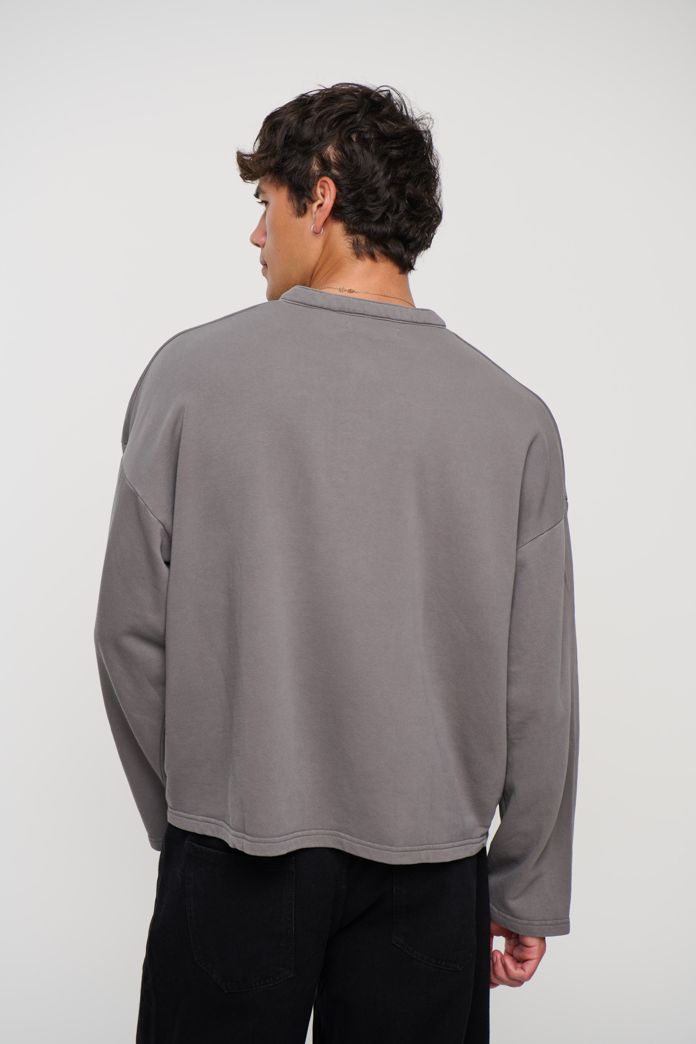 Fleece Crop Henley Charcoal