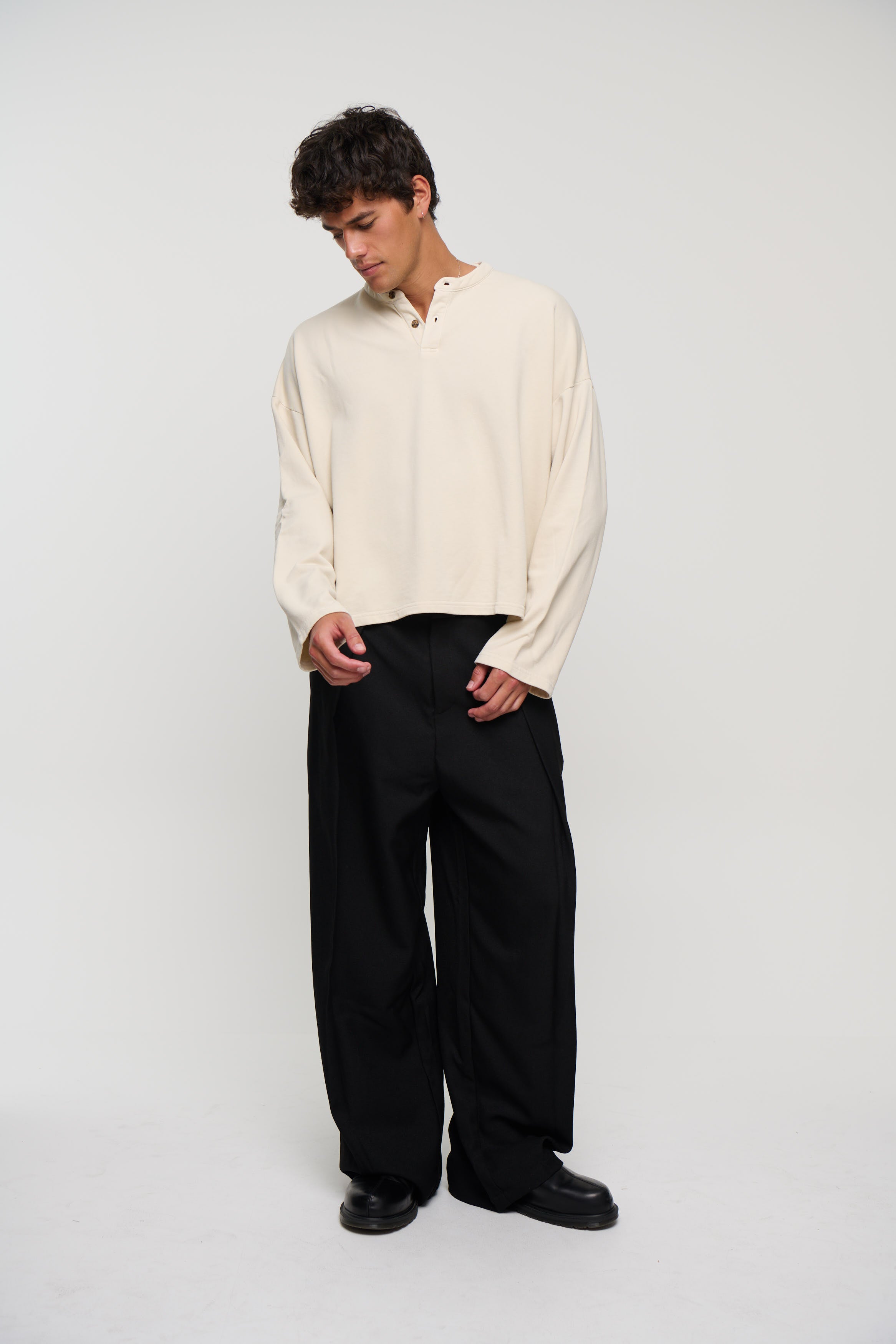 Fleece Crop Henley Ivory